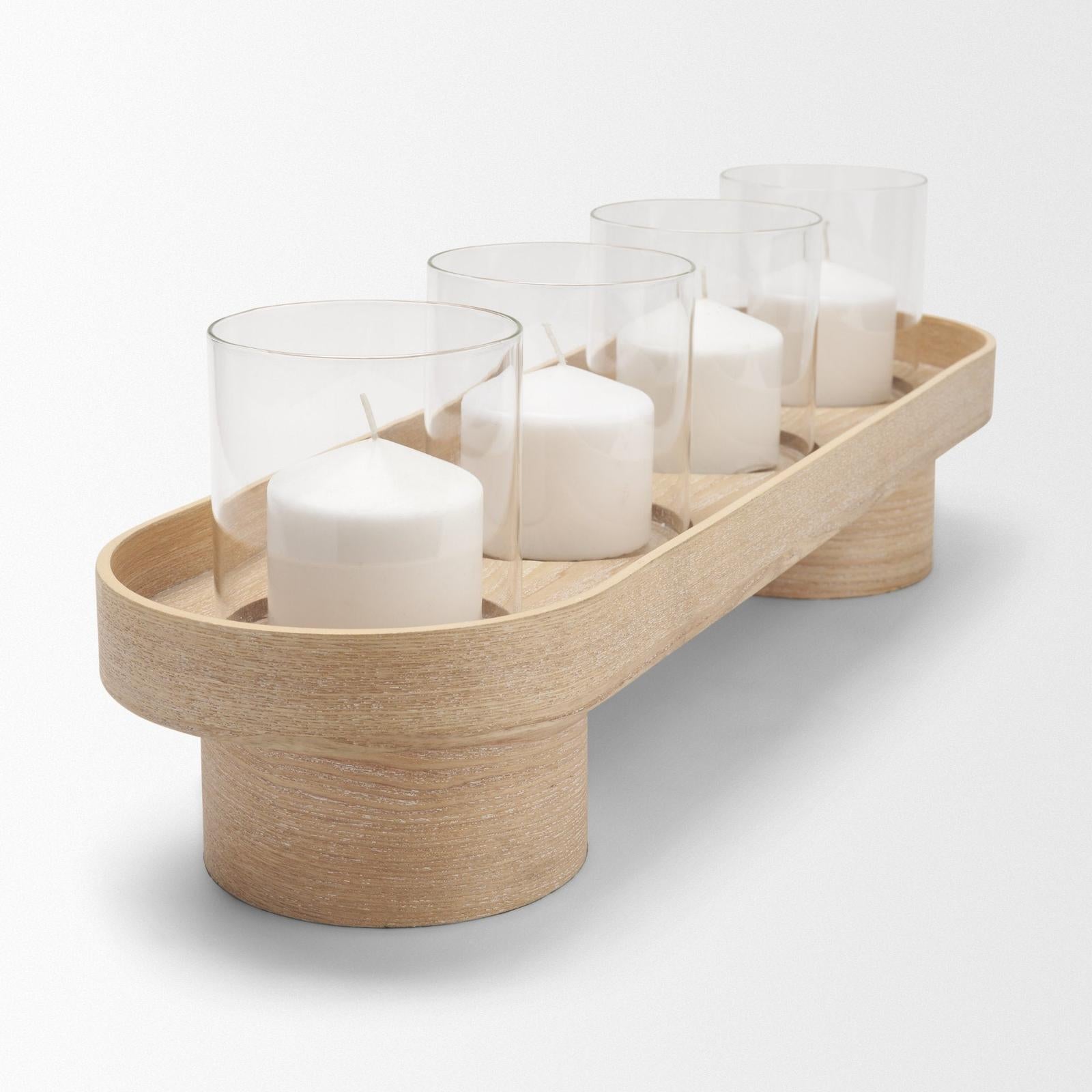 Mercana Plinth Wood w/ Glass Candle Holder