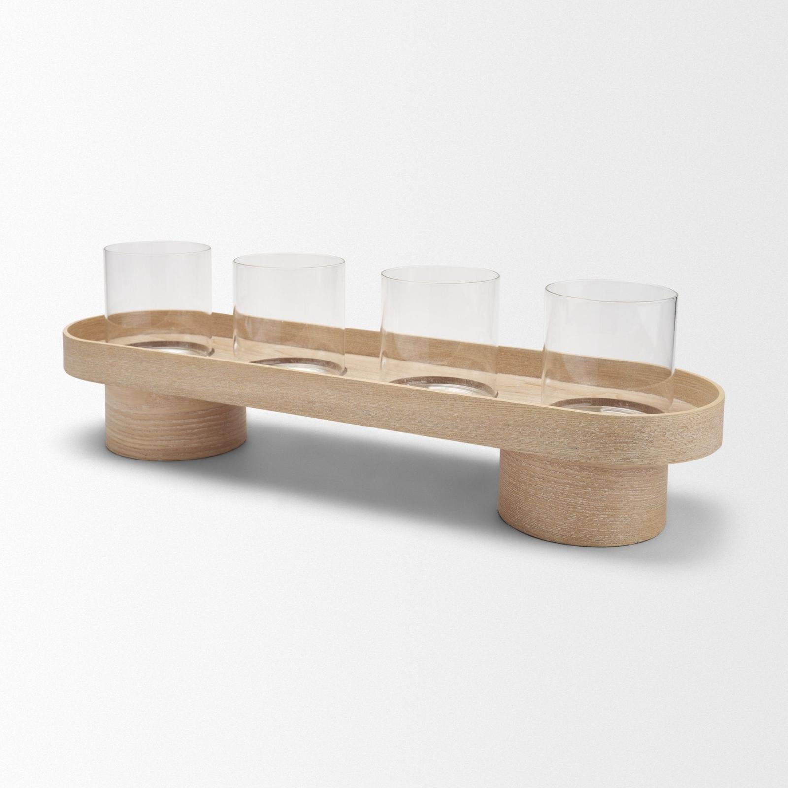 Mercana Plinth Wood w/ Glass Candle Holder