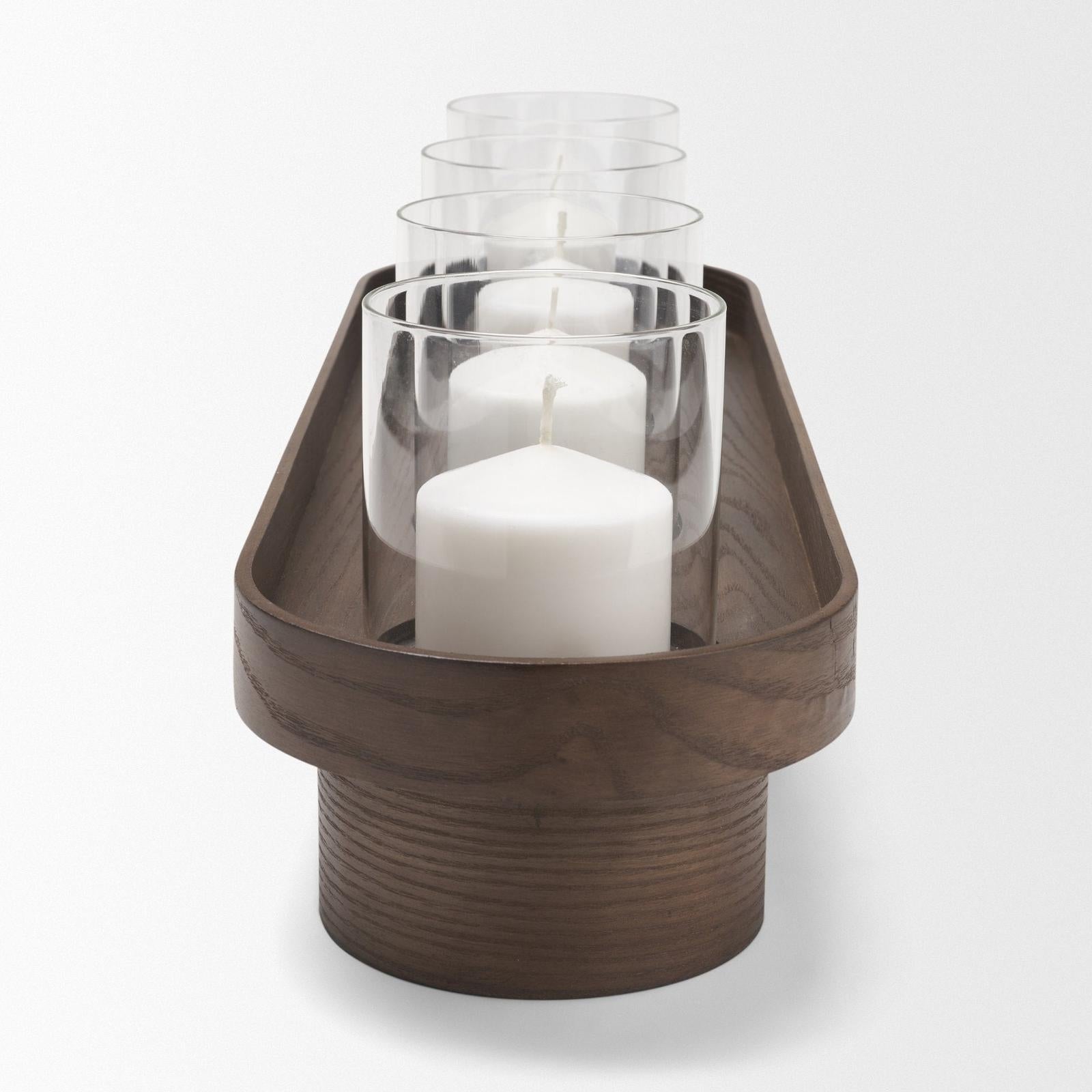 Mercana Plinth Wood w/ Glass Candle Holder