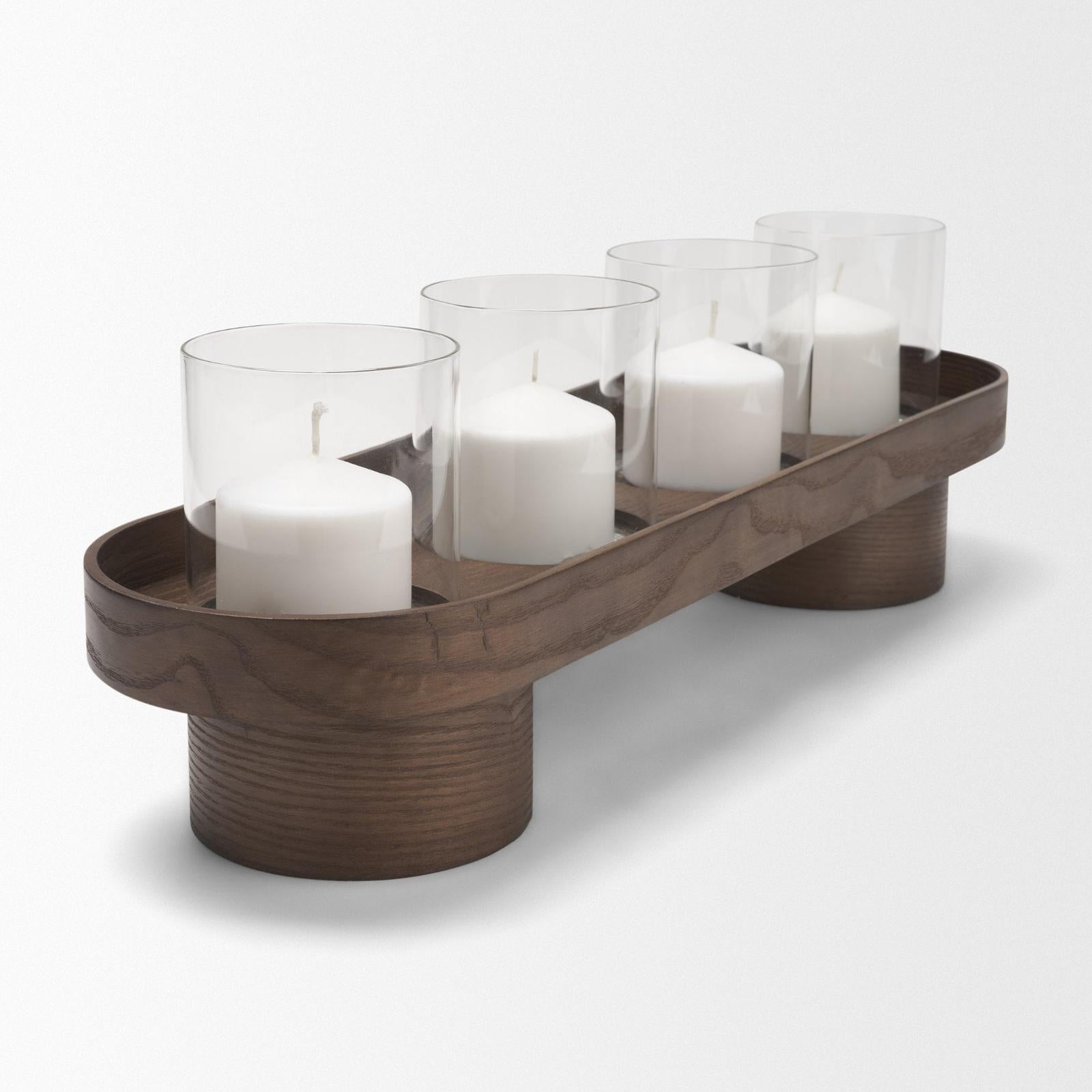 Mercana Plinth Wood w/ Glass Candle Holder