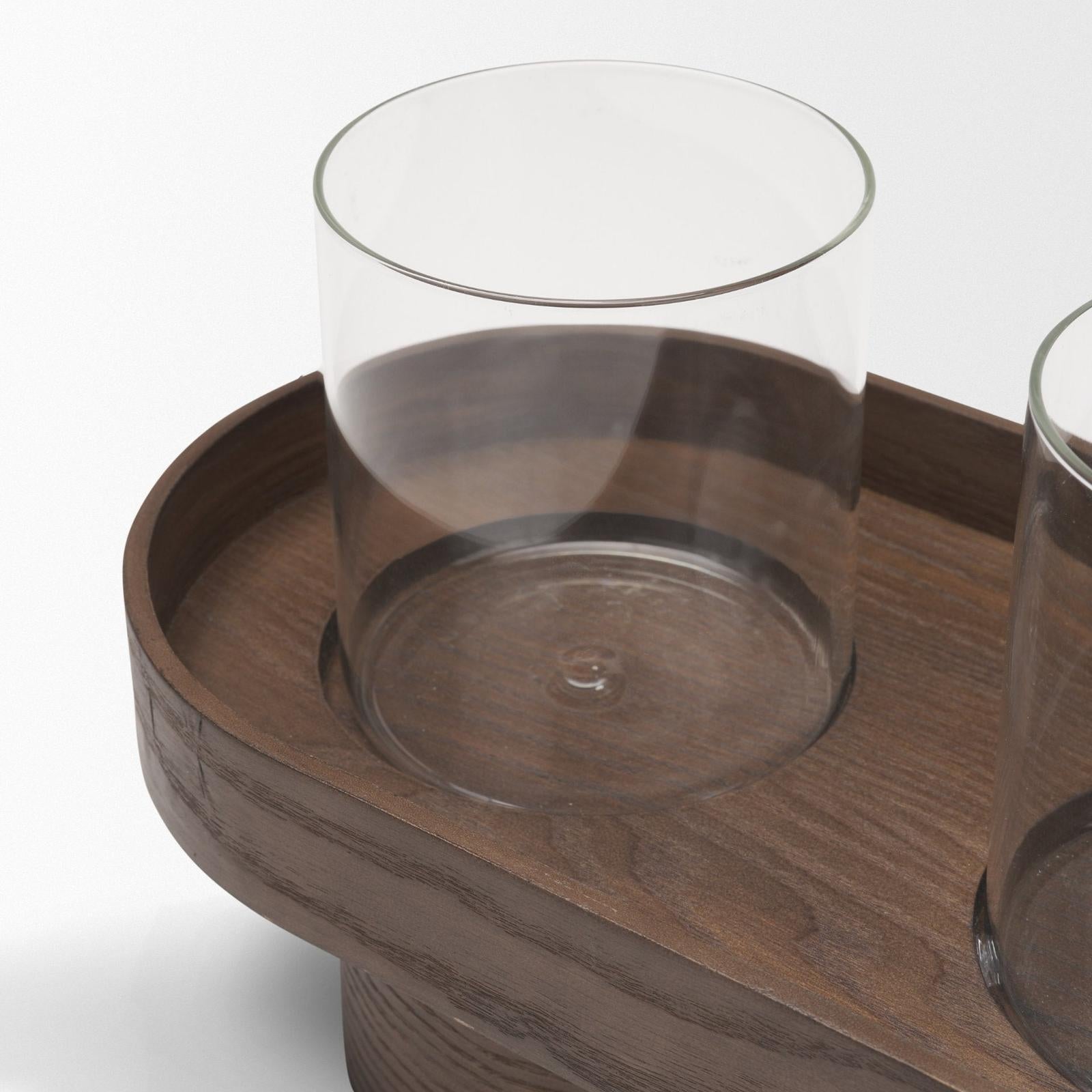 Mercana Plinth Wood w/ Glass Candle Holder