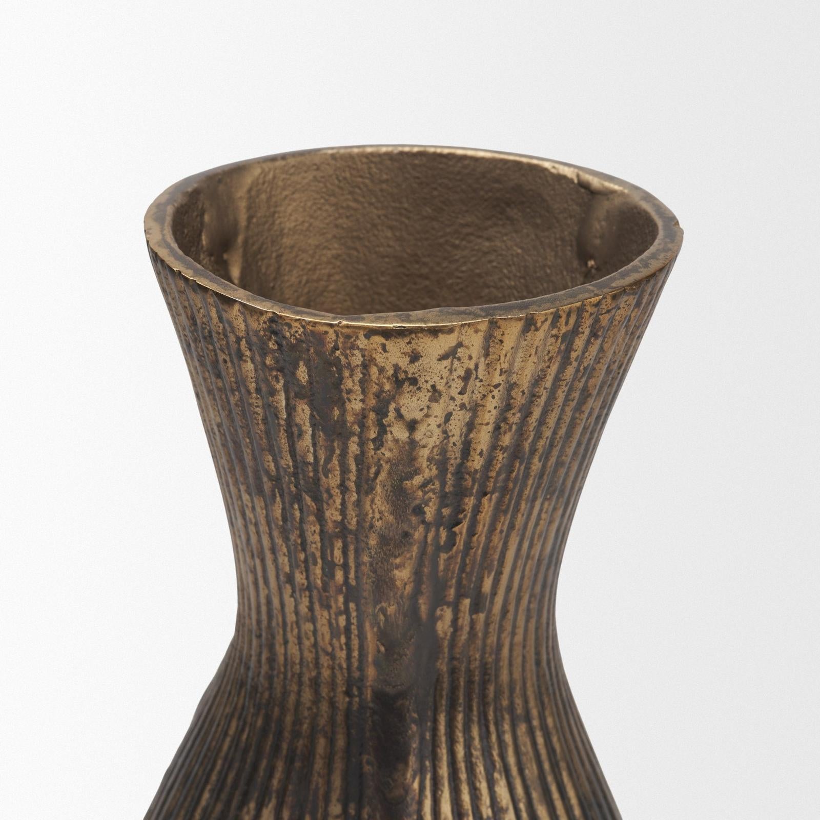Mercana Patine Metal Fluted Hourglass Decorative Vase