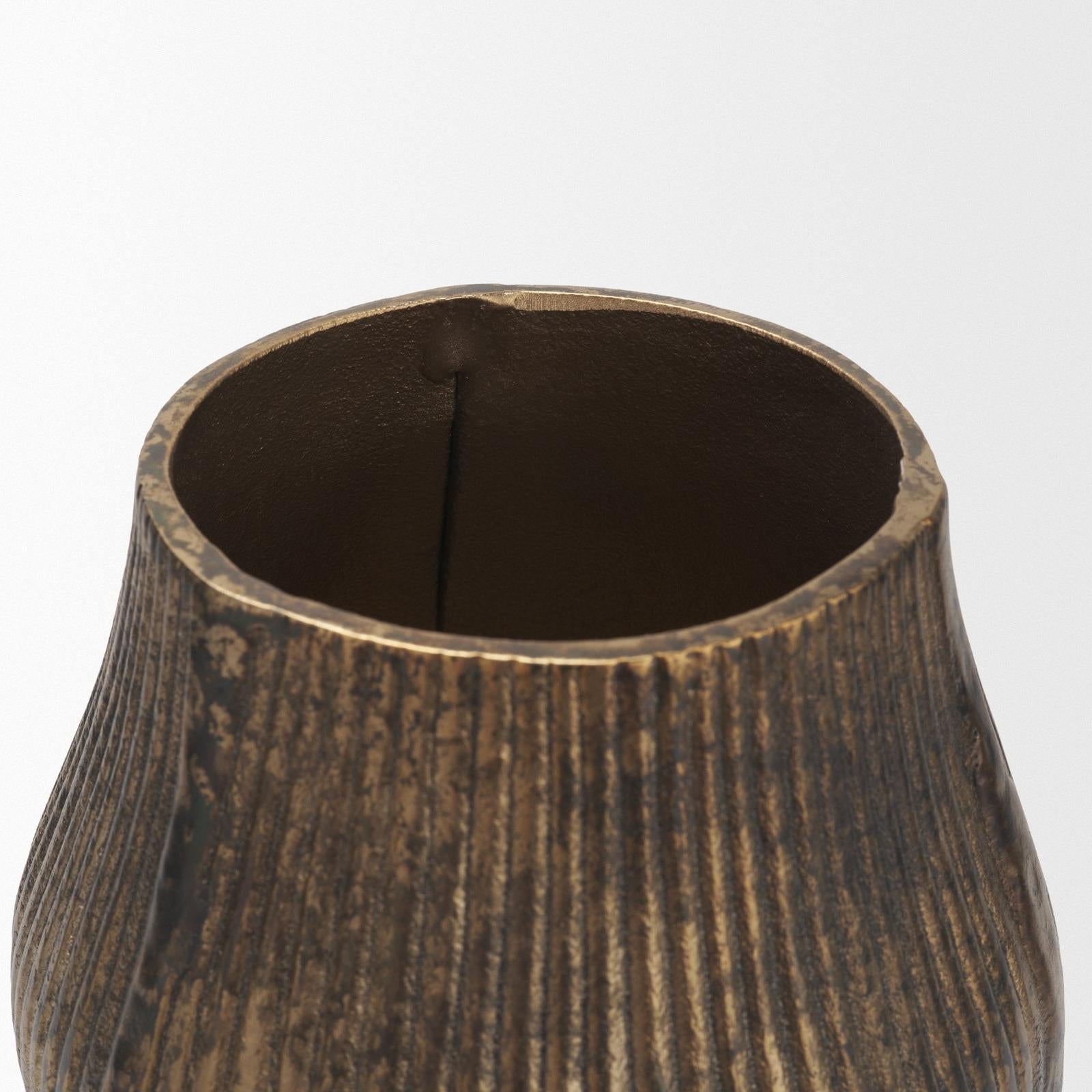 Mercana Patine Wide Metal Fluted Decorative Vase