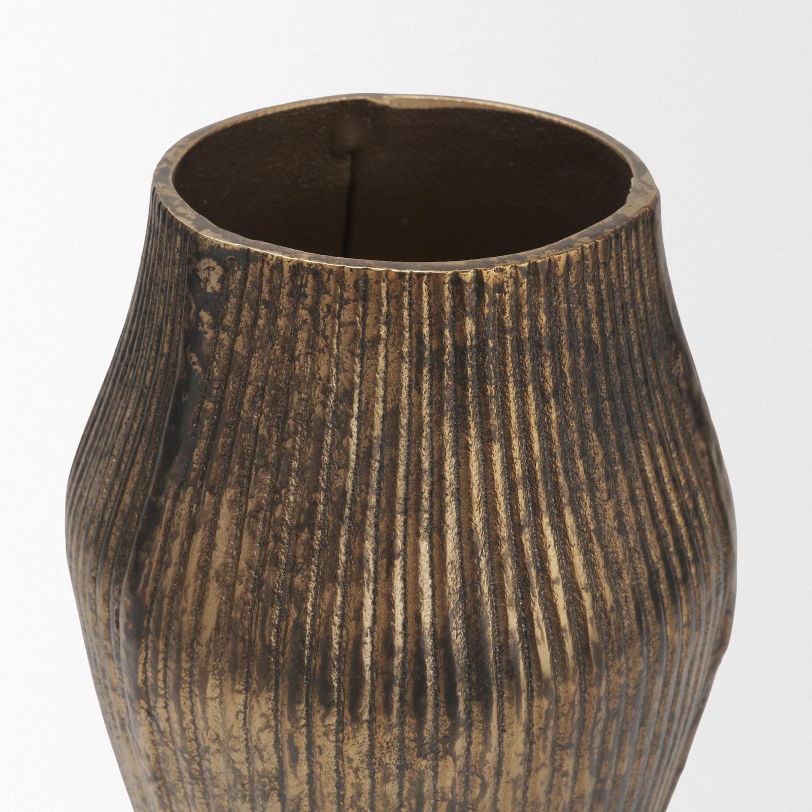 Mercana Patine Wide Metal Fluted Decorative Vase