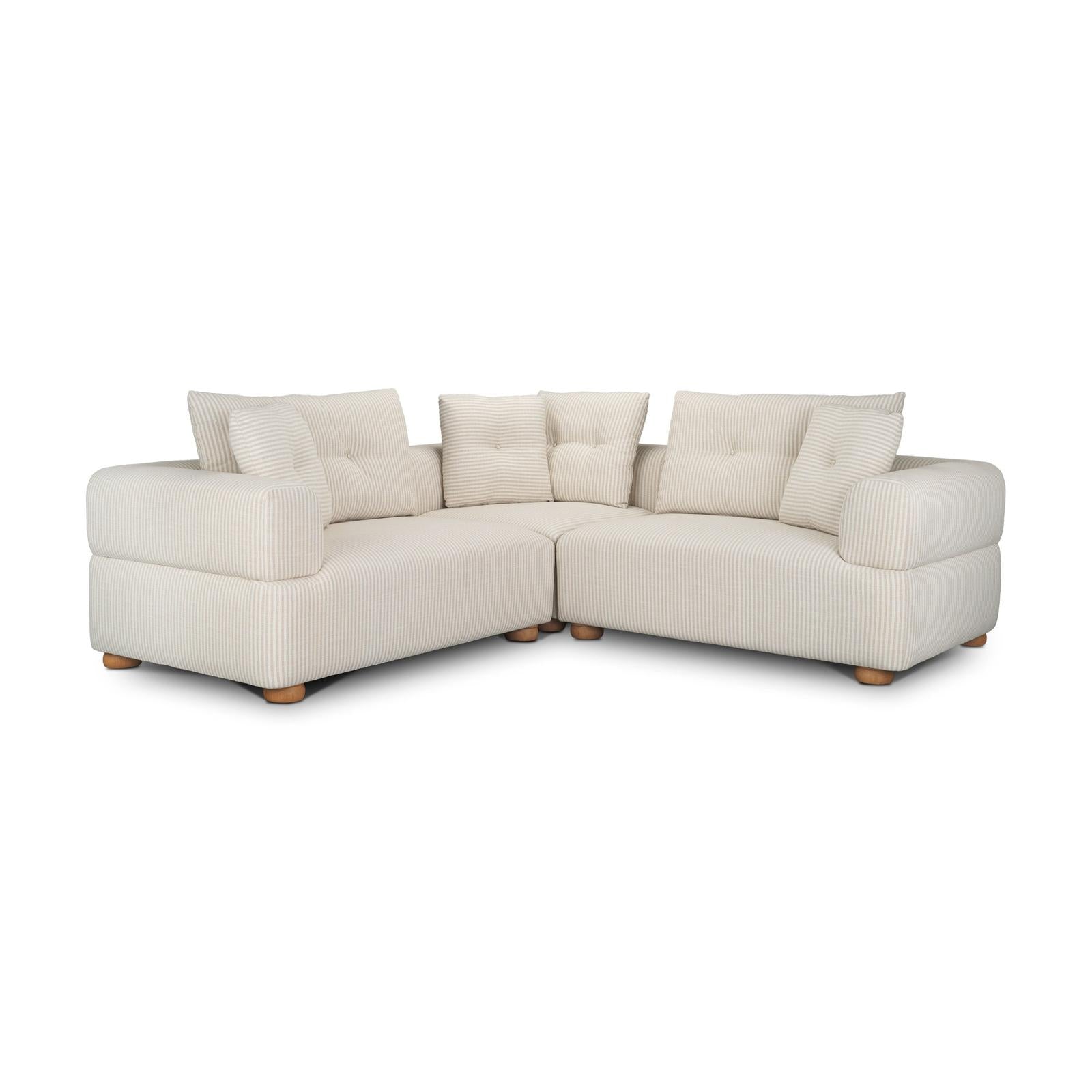 Mercana Warner Stripe 3 Piece Sofa Set w/Corner Piece w/Back Cushions