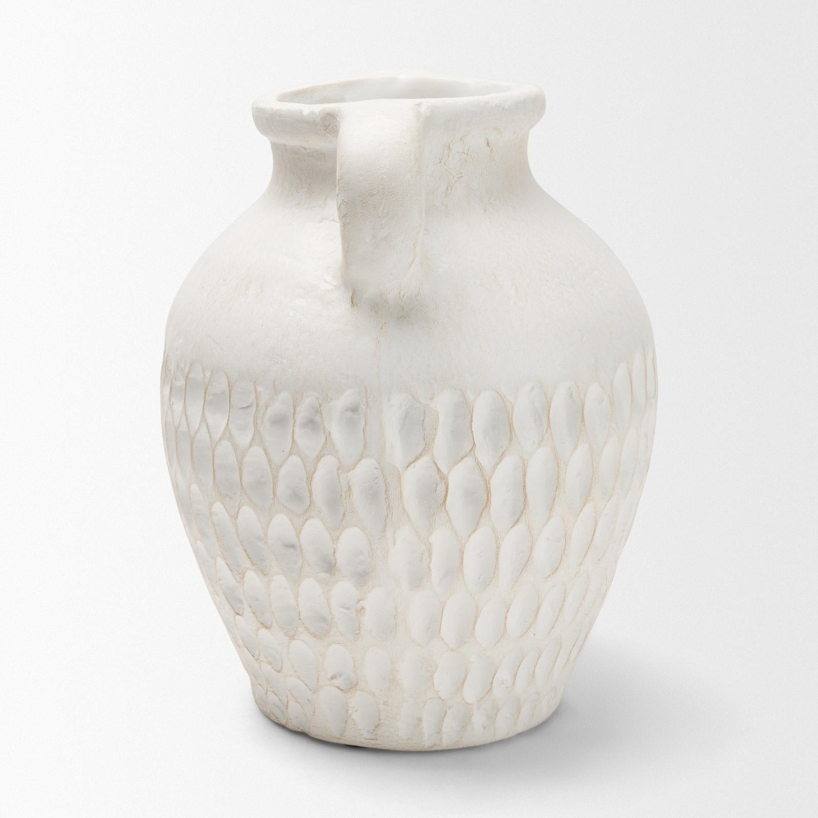 Mercana Basma White Scale Textured Ceramic Vase w/ Handles