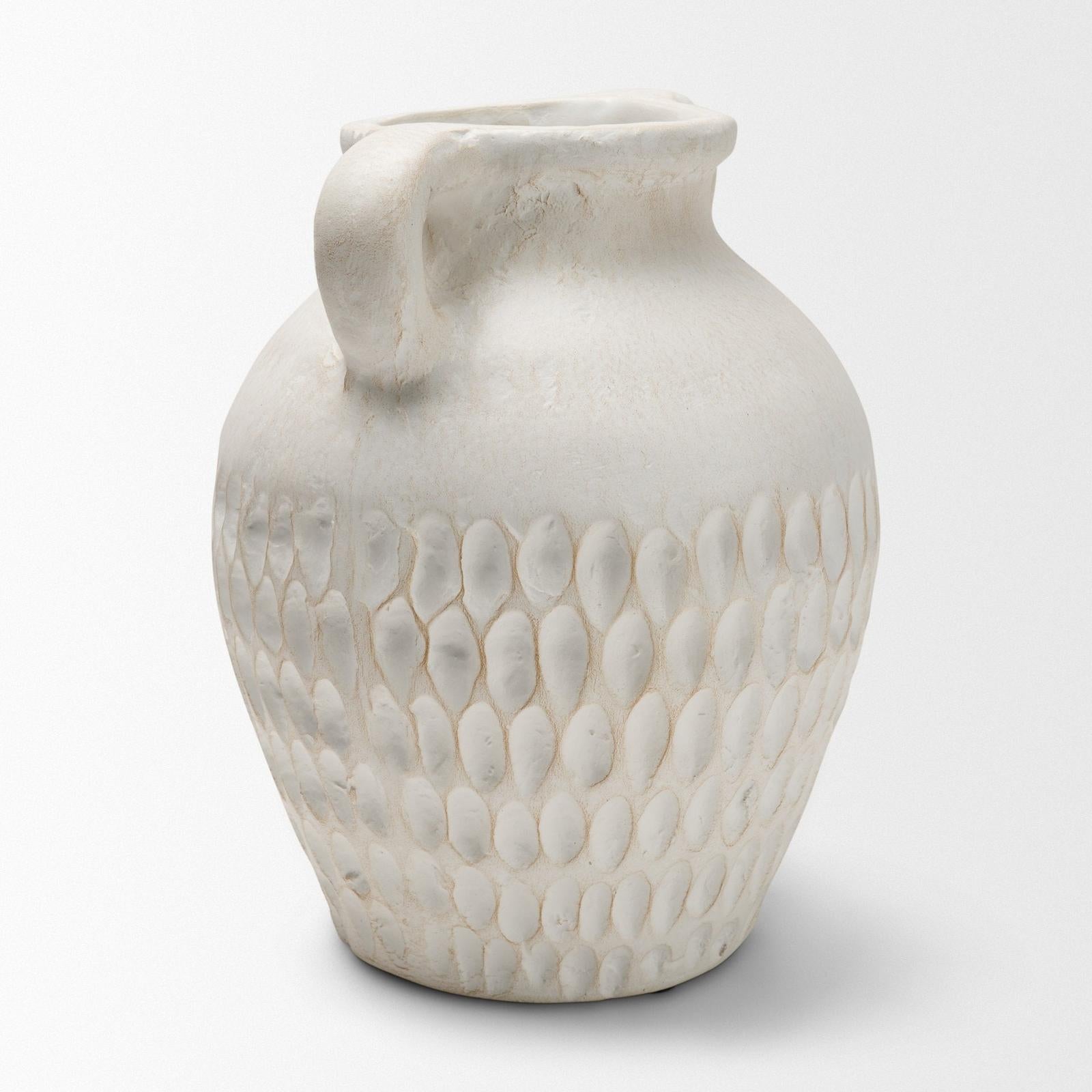 Mercana Basma White Scale Textured Ceramic Vase w/ Handles