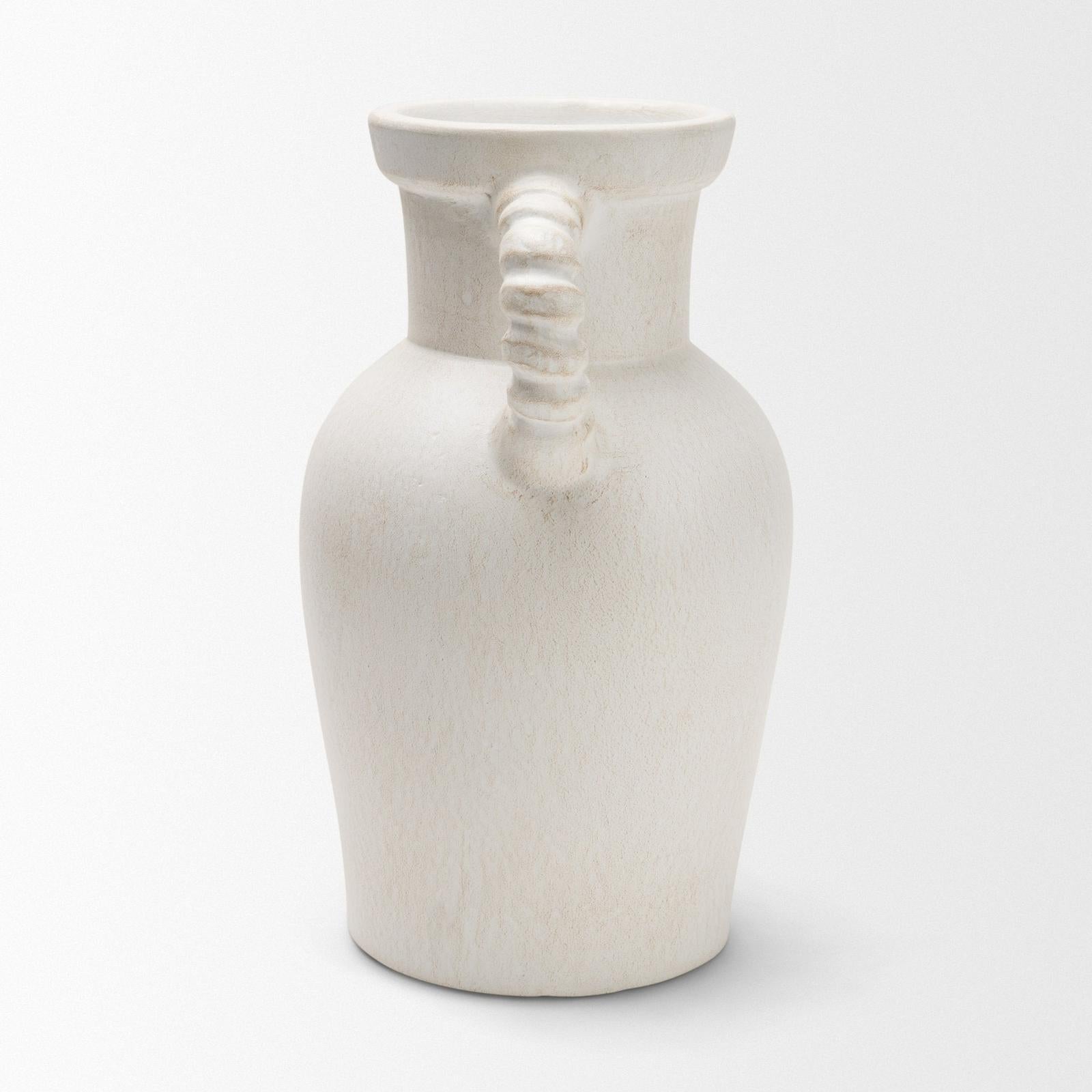 Mercana Trenza White Ceramic Vase w/ Twisted Handles