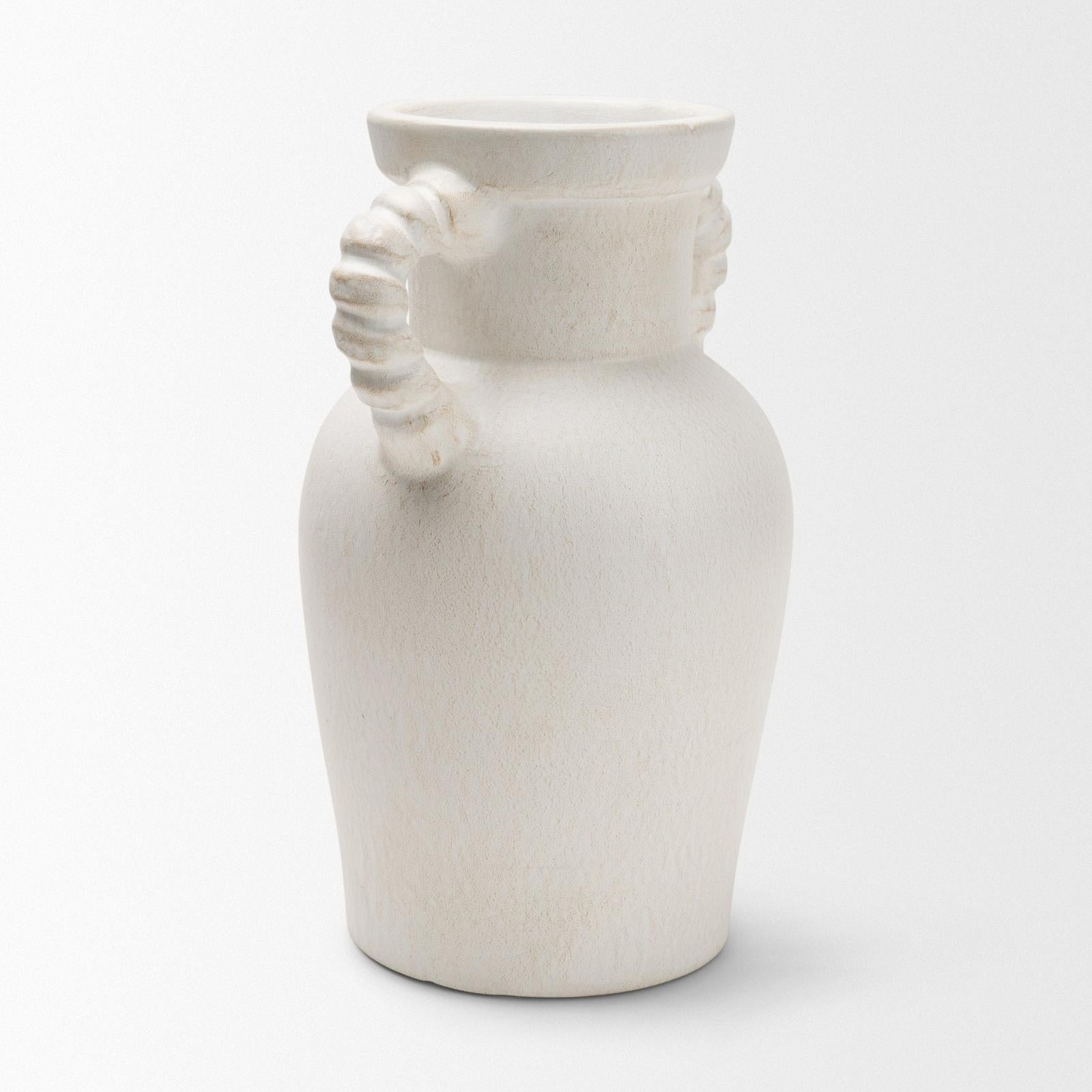 Mercana Trenza White Ceramic Vase w/ Twisted Handles