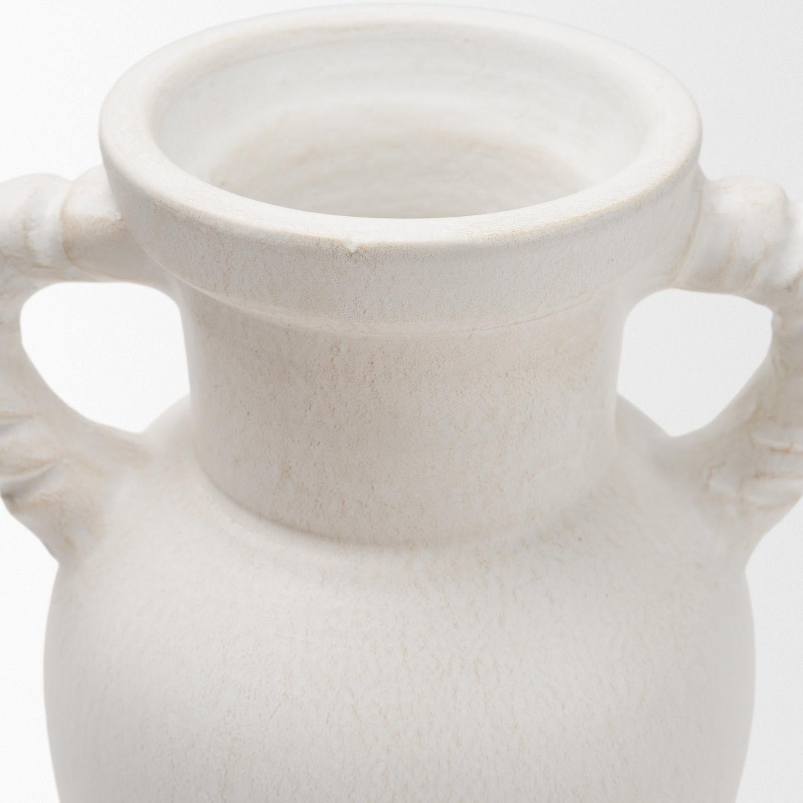 Mercana Trenza White Ceramic Vase w/ Twisted Handles