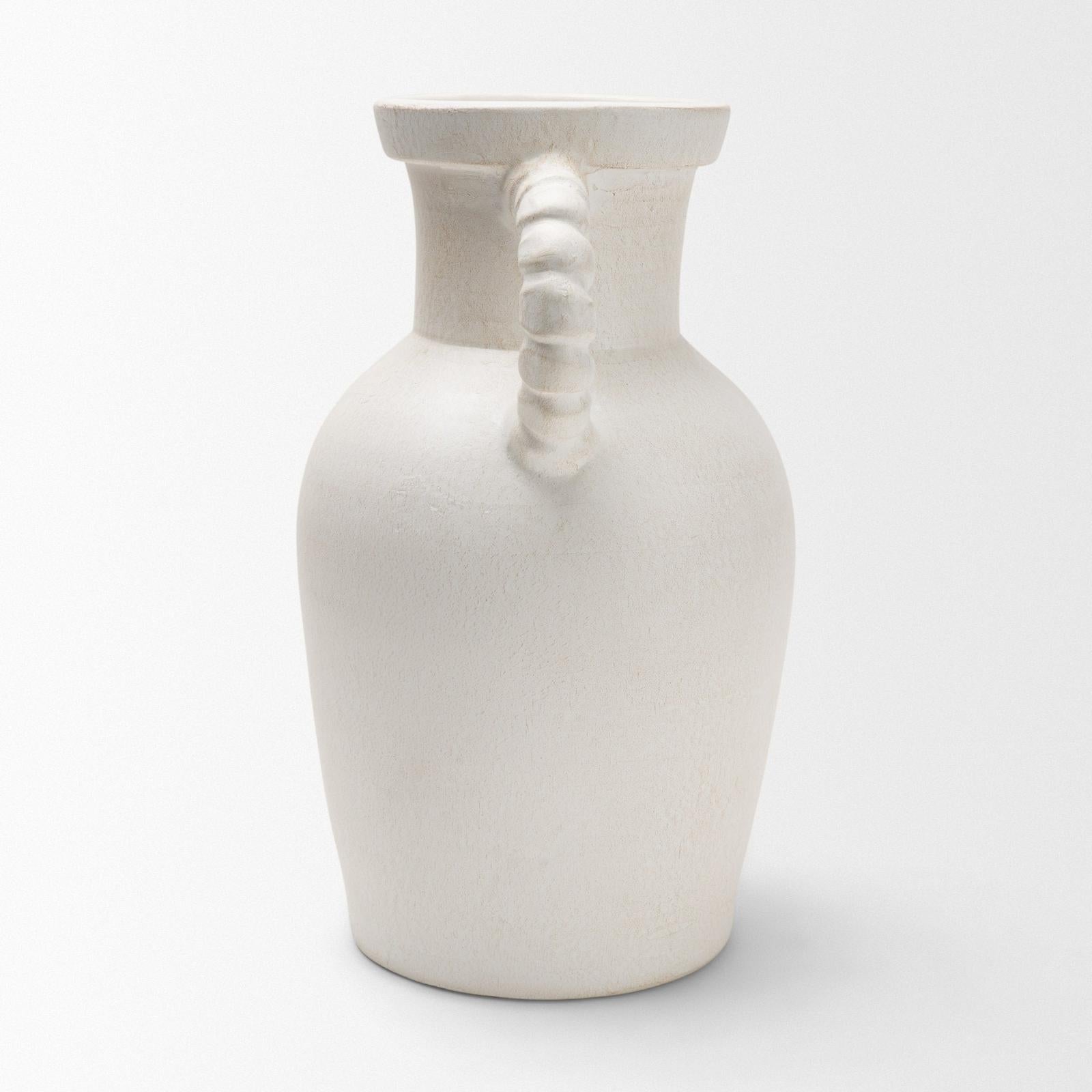 Mercana Trenza White Ceramic Vase w/ Twisted Handles