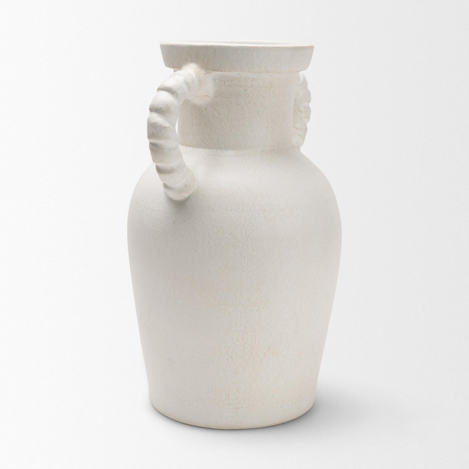 Mercana Trenza White Ceramic Vase w/ Twisted Handles