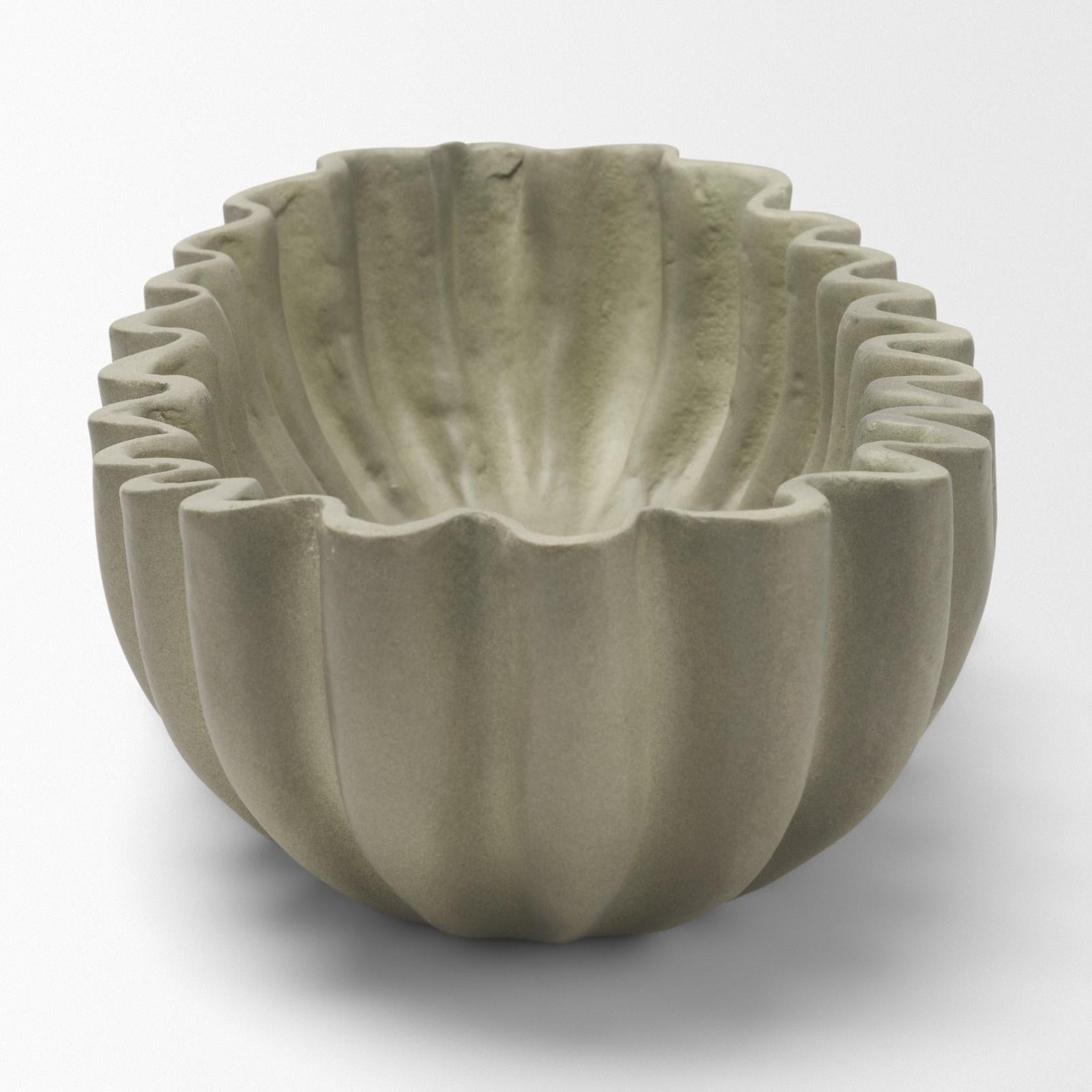 Mercana Camelia Fluted Sage Green Paper Mache Round Centerpiece Bowl