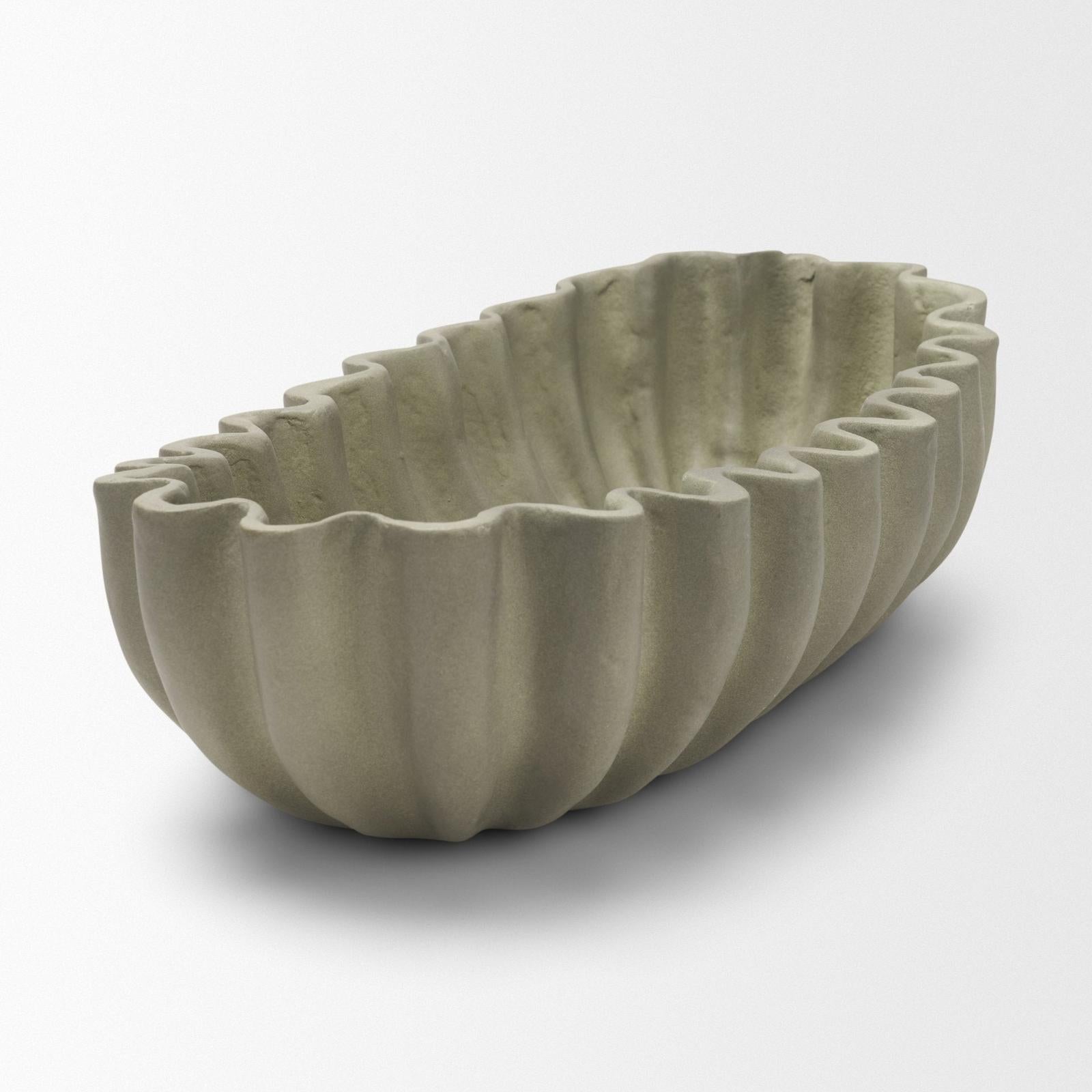 Mercana Camelia Fluted Sage Green Paper Mache Round Centerpiece Bowl