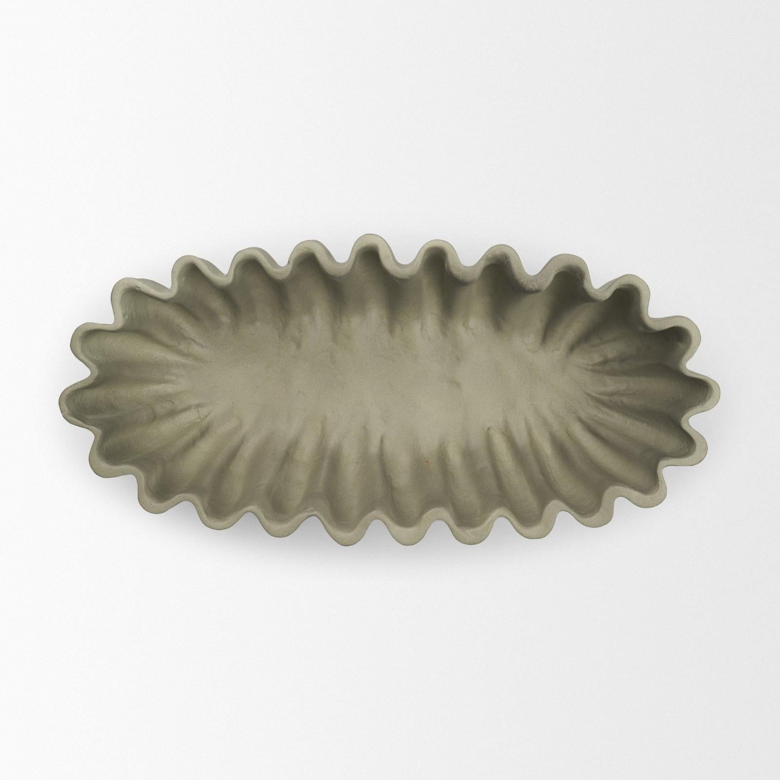 Mercana Camelia Fluted Sage Green Paper Mache Round Centerpiece Bowl