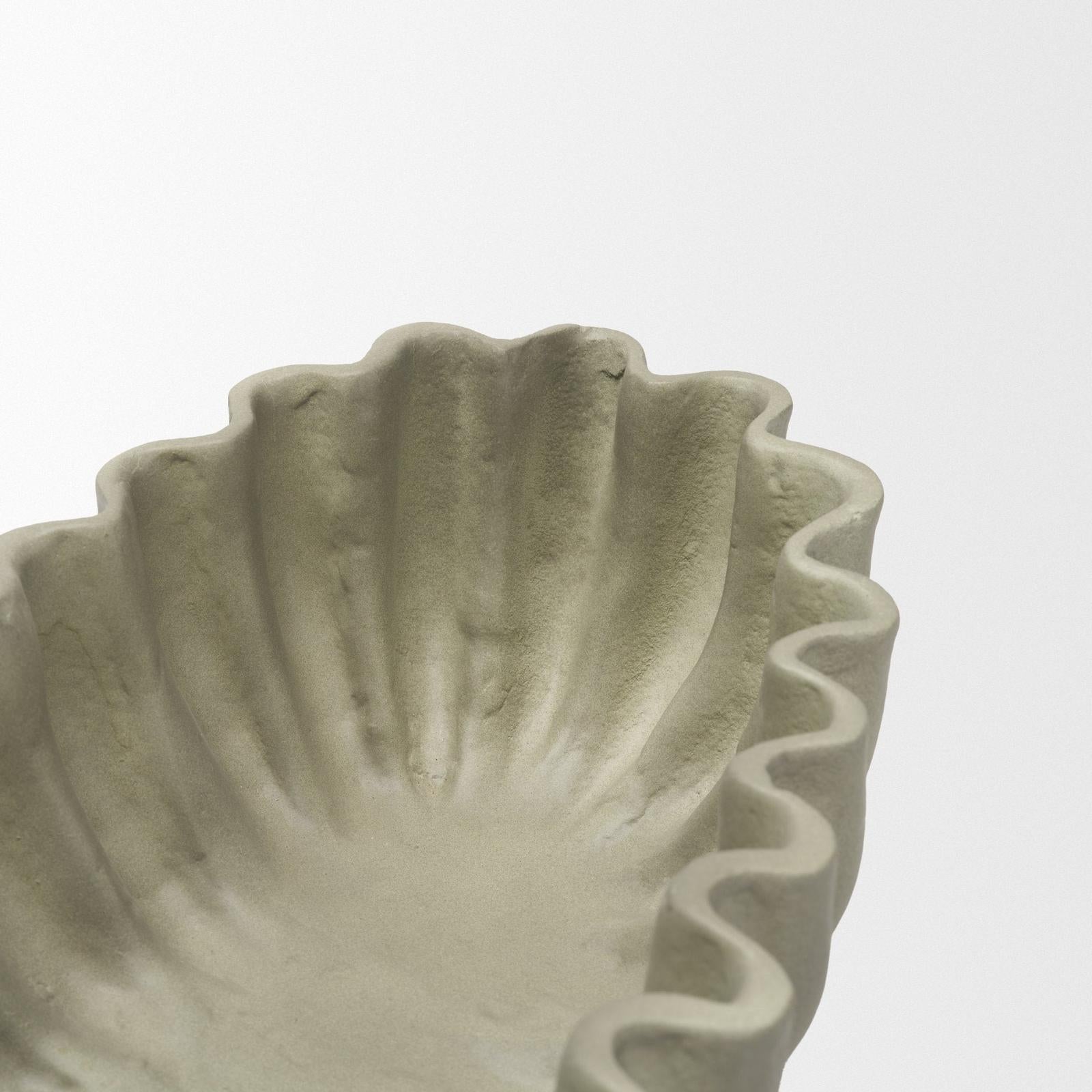Mercana Camelia Fluted Sage Green Paper Mache Round Centerpiece Bowl
