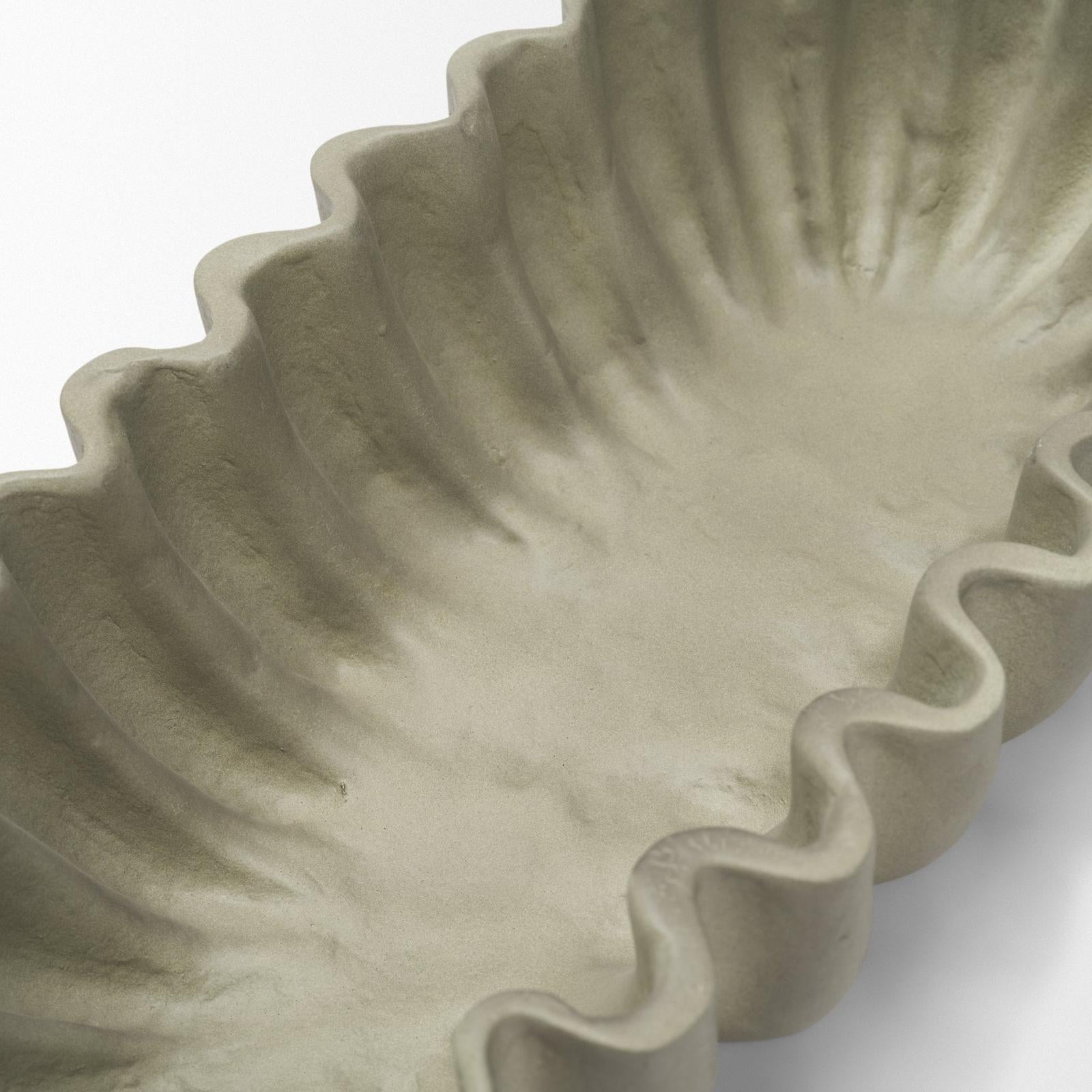 Mercana Camelia Fluted Sage Green Paper Mache Round Centerpiece Bowl