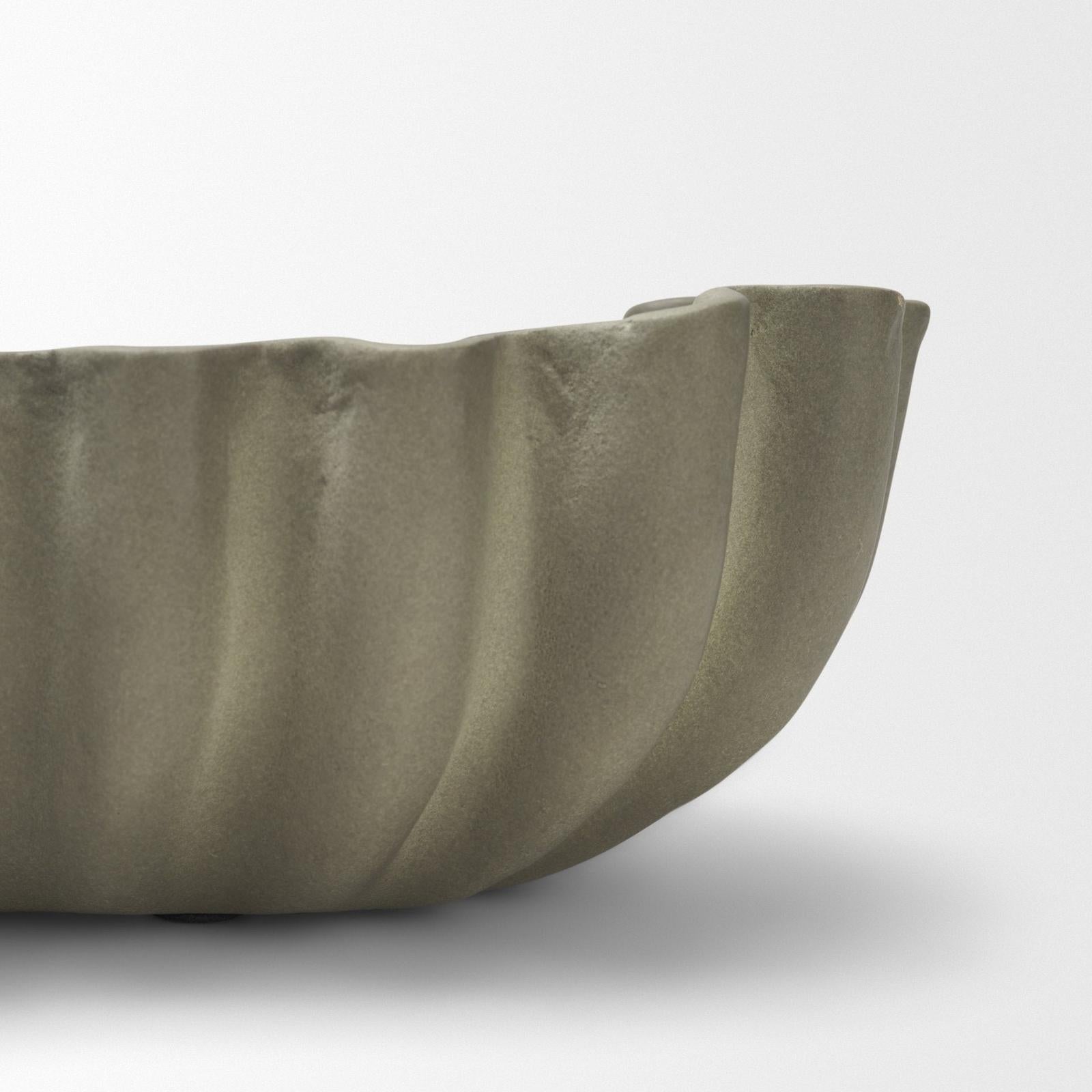 Mercana Camelia Fluted Sage Green Paper Mache Round Centerpiece Bowl