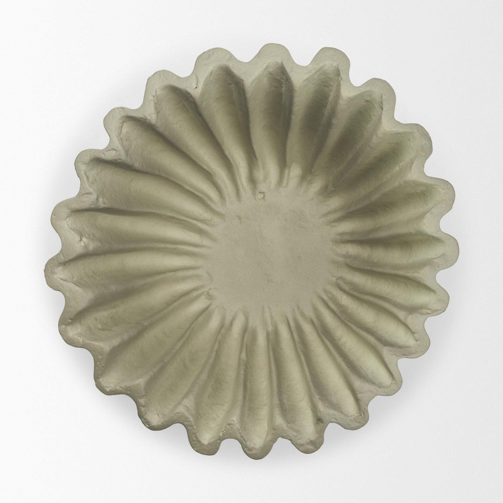 Mercana Camelia Fluted Sage Green Paper Mache Round Centerpiece Bowl