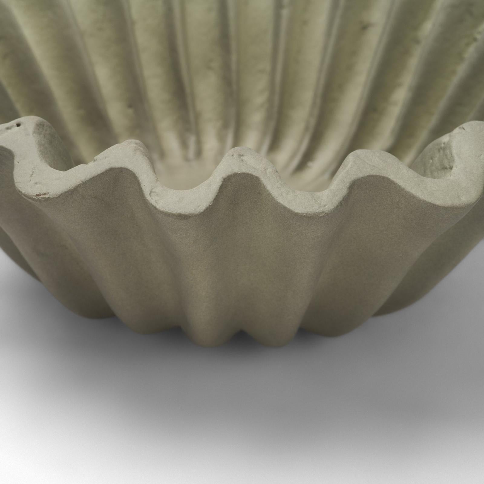 Mercana Camelia Fluted Sage Green Paper Mache Round Centerpiece Bowl