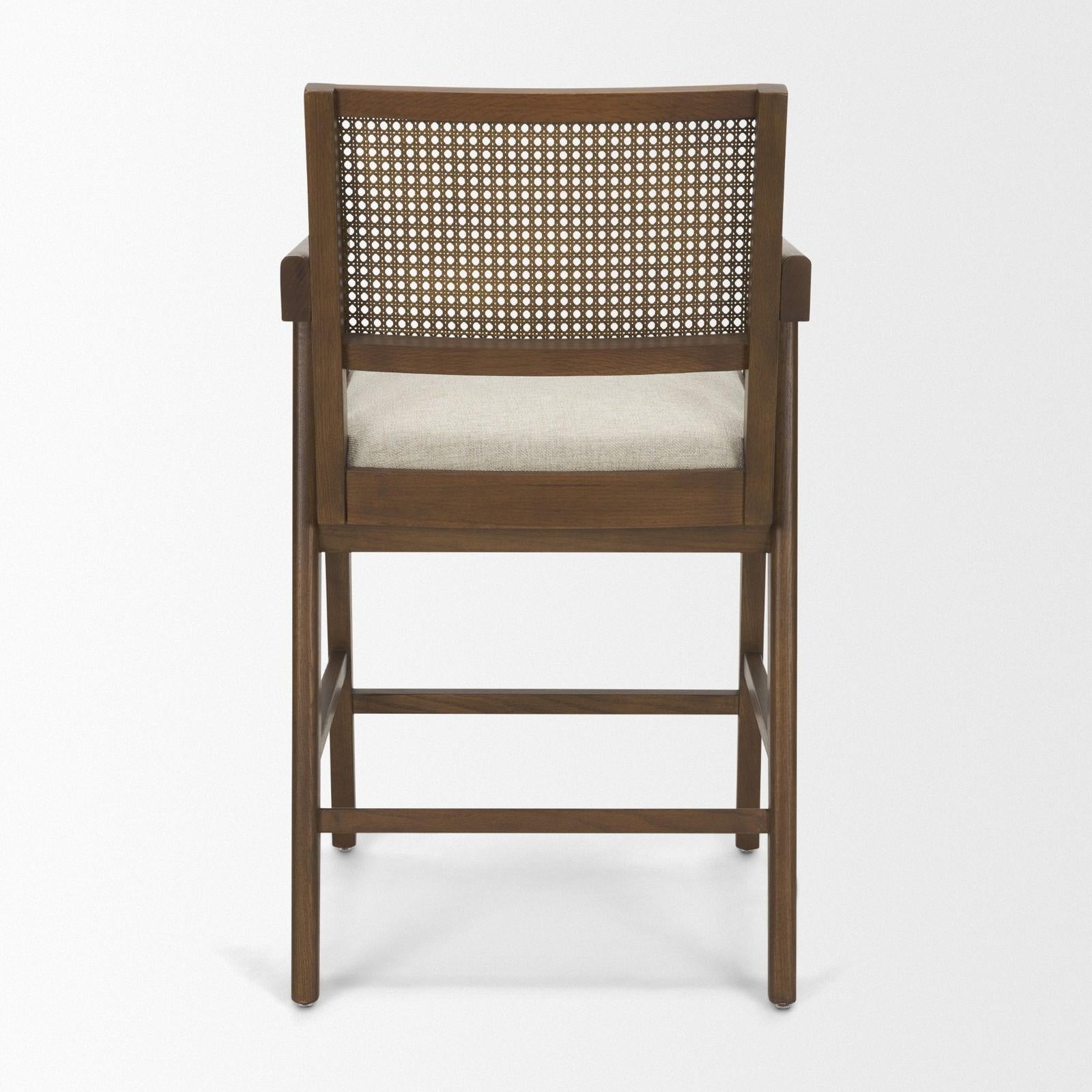 Mercana Reid Framed Brown Cane Cream Fabric Counter Stool