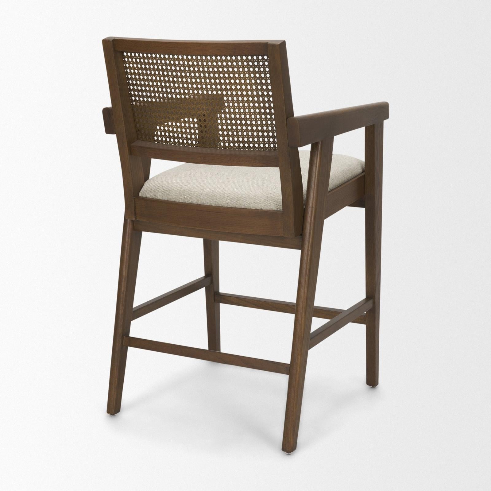 Mercana Reid Framed Brown Cane Cream Fabric Counter Stool