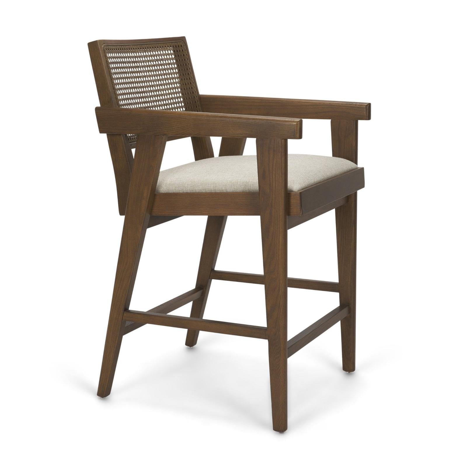 Mercana Reid Framed Brown Cane Cream Fabric Counter Stool