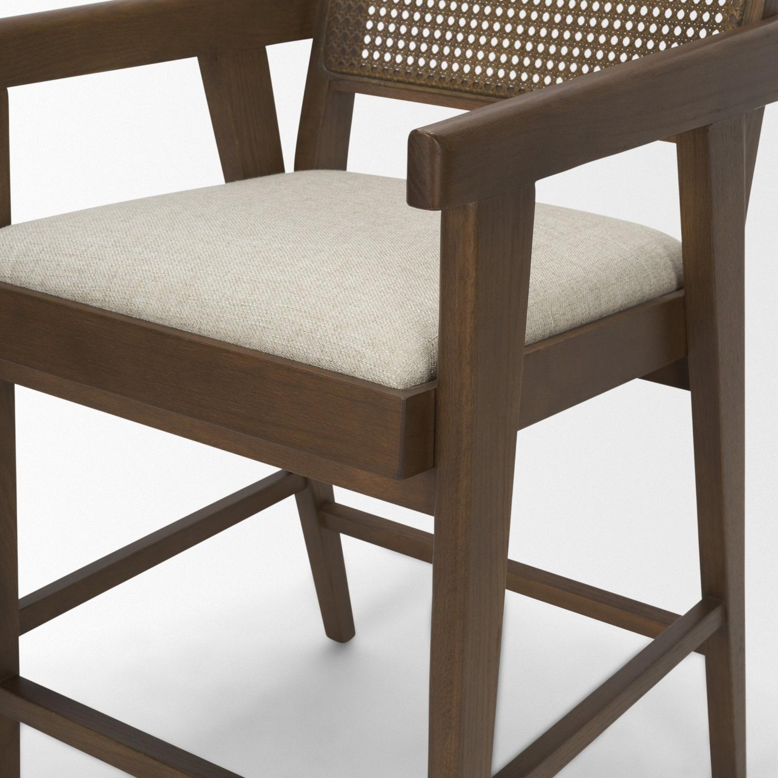 Mercana Reid Framed Brown Cane Cream Fabric Counter Stool
