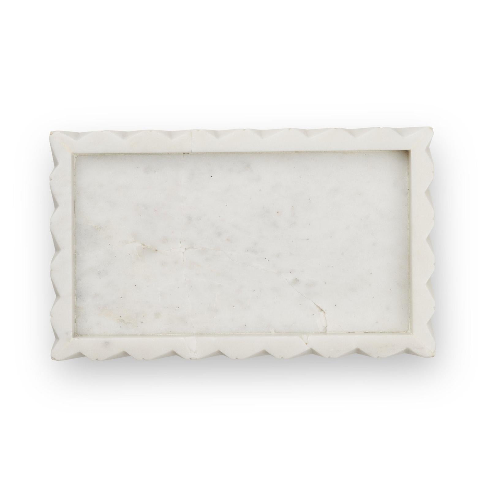 Mercana Camellia Rectangular White Marble Scalloped Tray