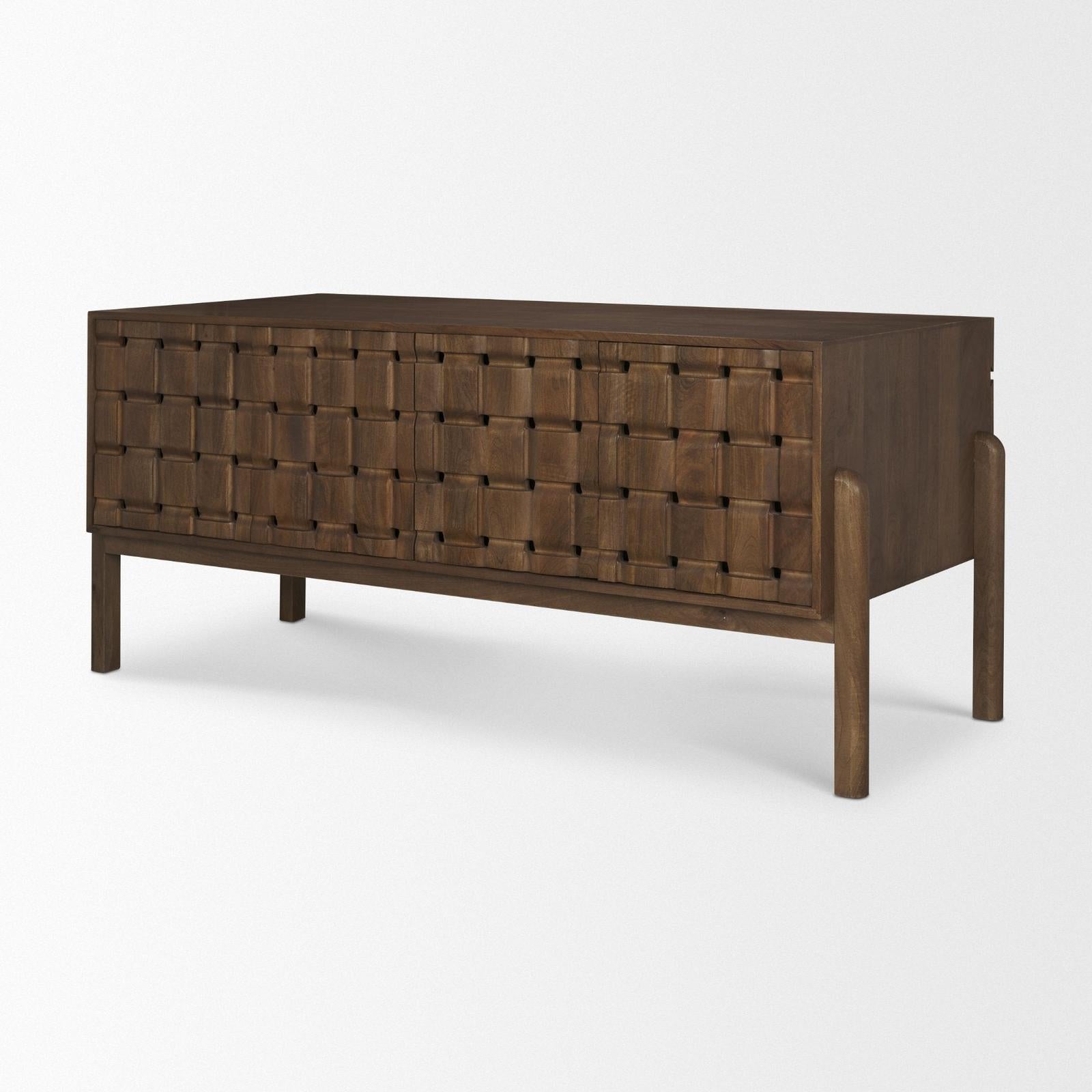 Mercana Trellyn Solid Wood Carved Woven Desk