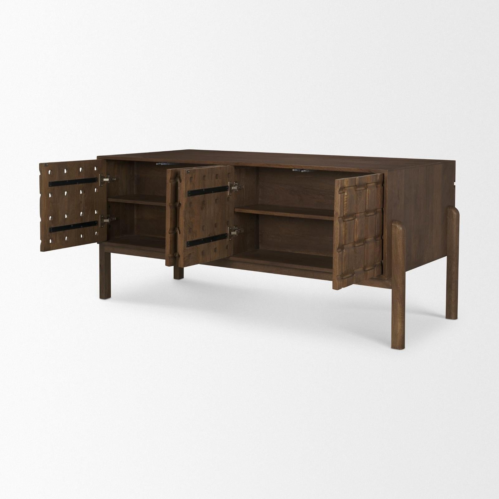Mercana Trellyn Solid Wood Carved Woven Desk