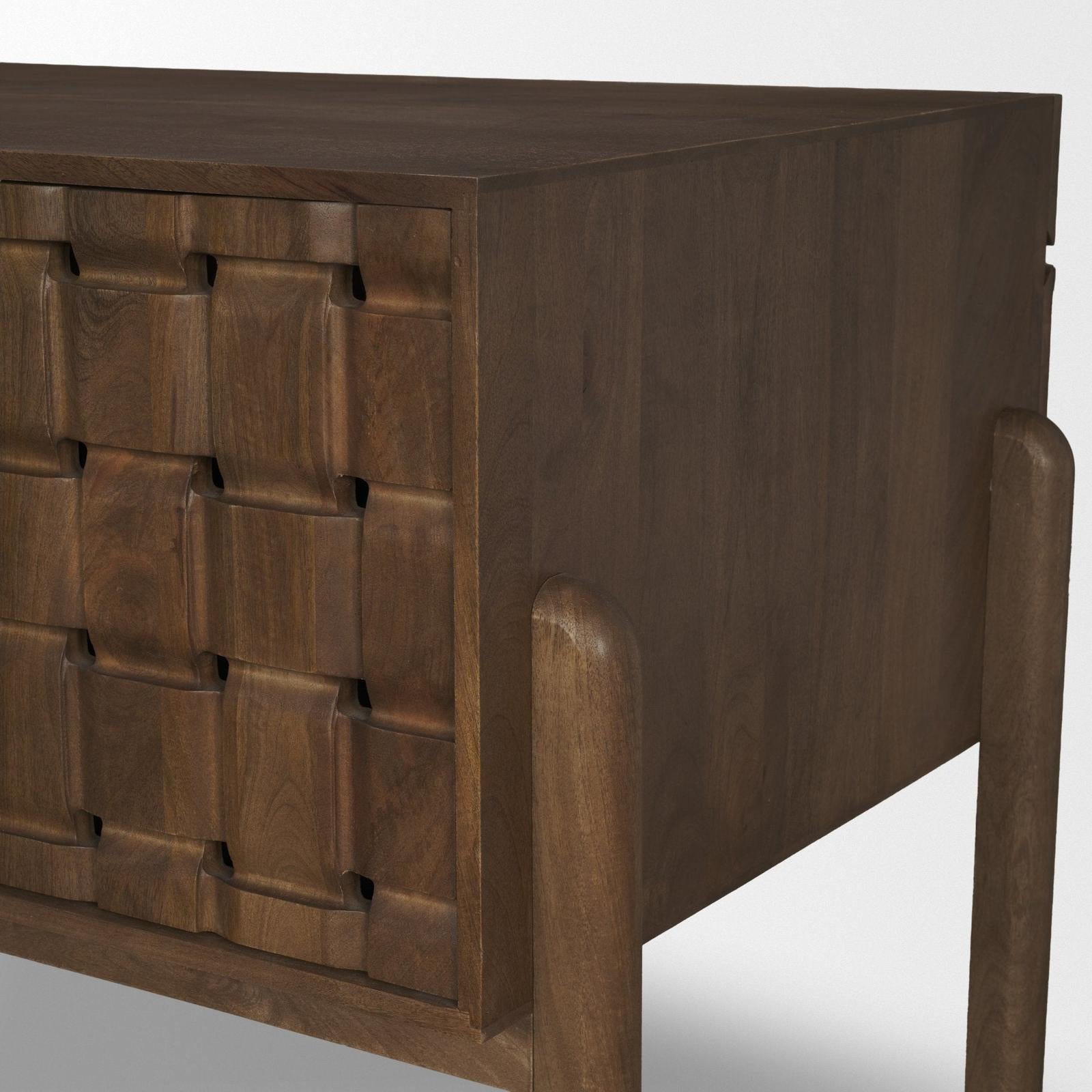 Mercana Trellyn Solid Wood Carved Woven Desk
