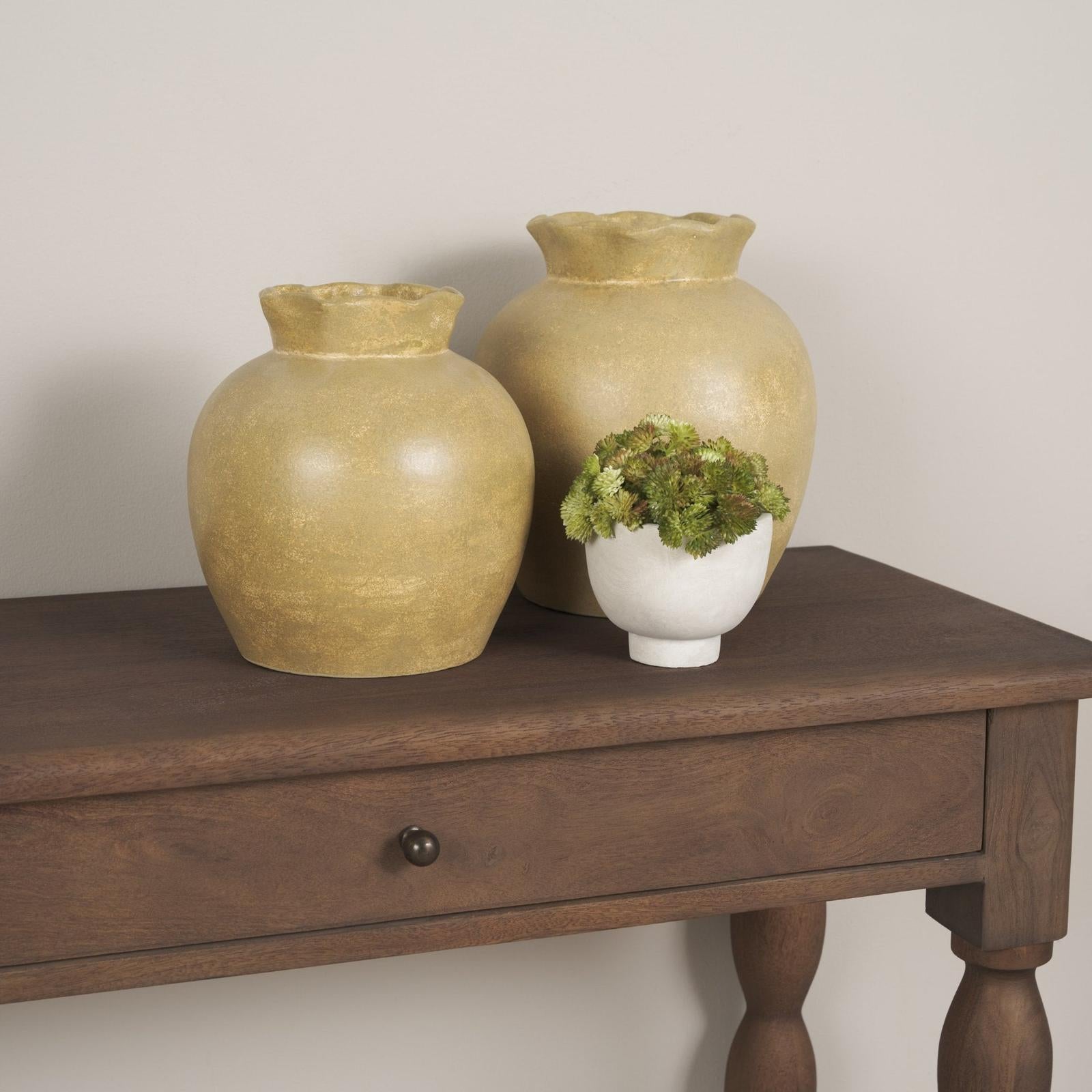 Mercana Melo Distressed Citron Yellow Ceramic Vase