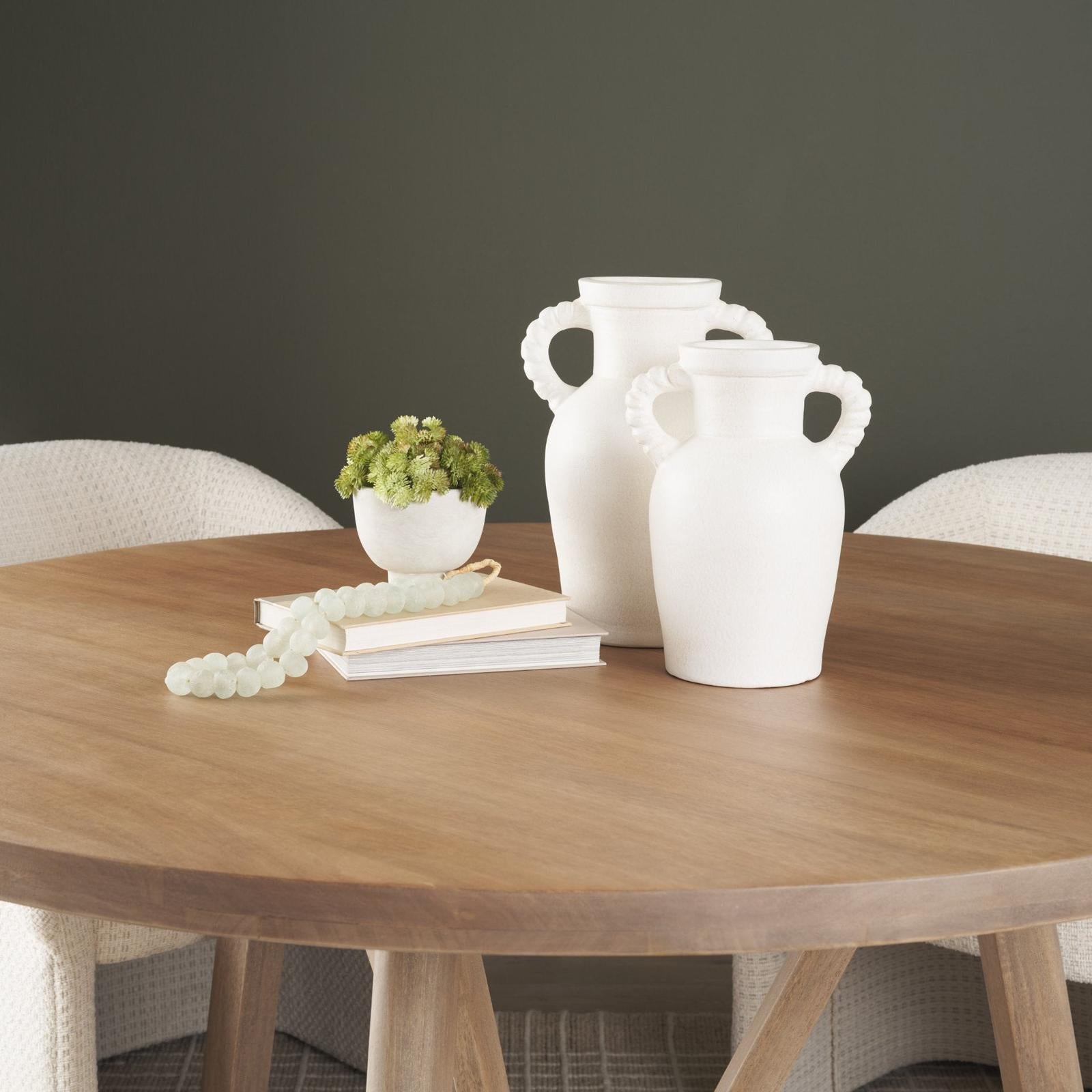Mercana Trenza White Ceramic Vase w/ Twisted Handles