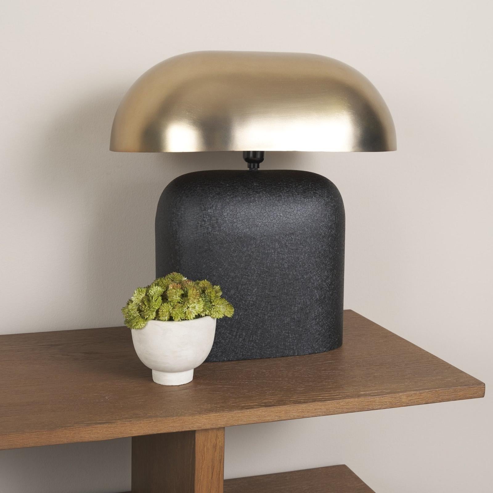 Mercana Liorre Textured Black Metal Base w/ Gold Metal Shade 1-Light Table Lamp