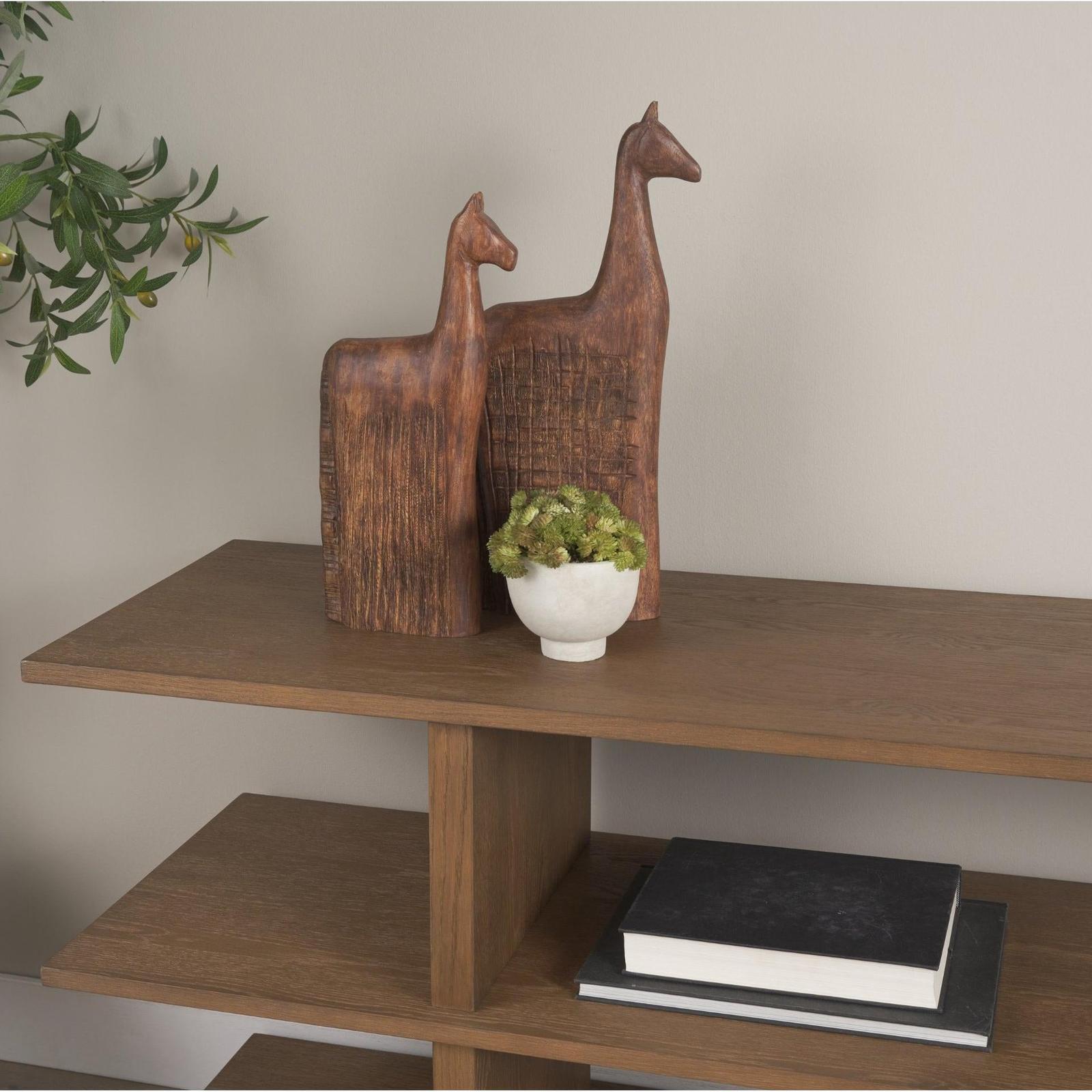 Mercana Farasi Medium Brown Wood Carved Horse Object - Set of 2