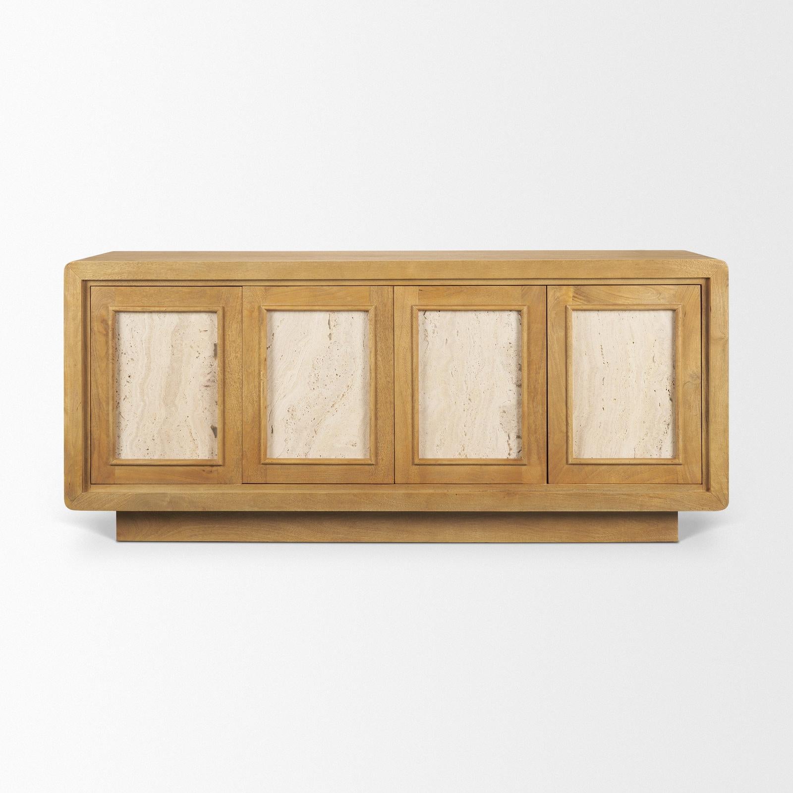Mercana Valterra Wood w/ Travertine 4 Door Sideboard