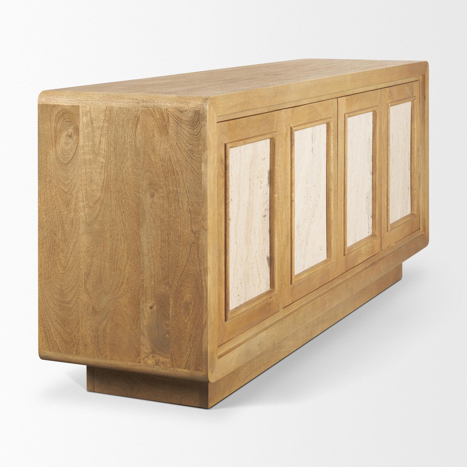Mercana Valterra Wood w/ Travertine 4 Door Sideboard