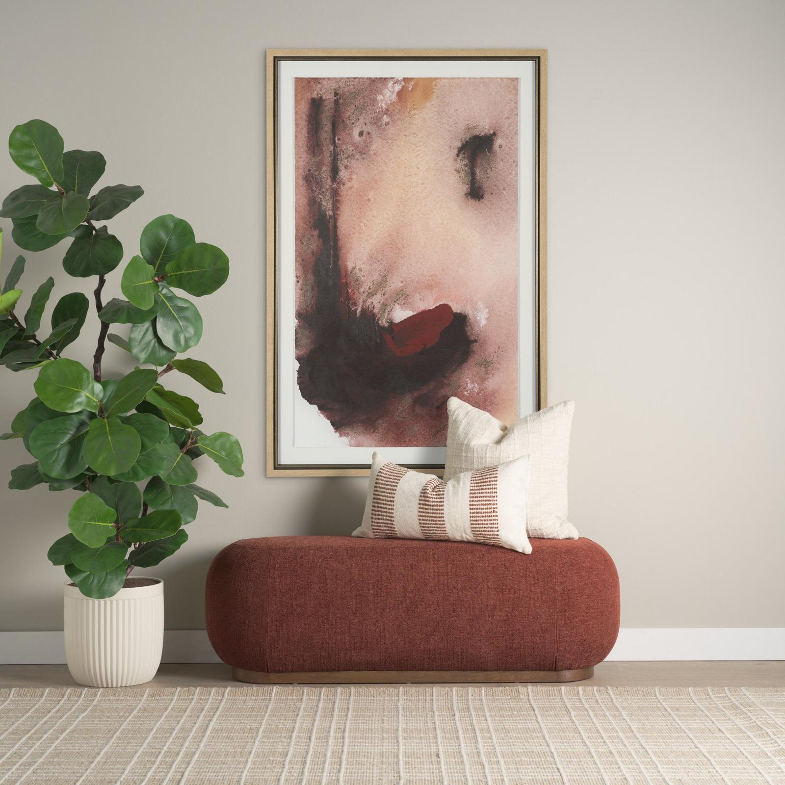 Mercana Siren Burgundy Fabric w/ Brown Ash Wood Oblong Bench