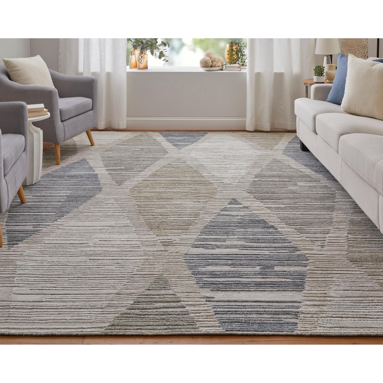 Feizy Elias 69FWF Modern Diamond Rug in Ivory/Blue/Brown