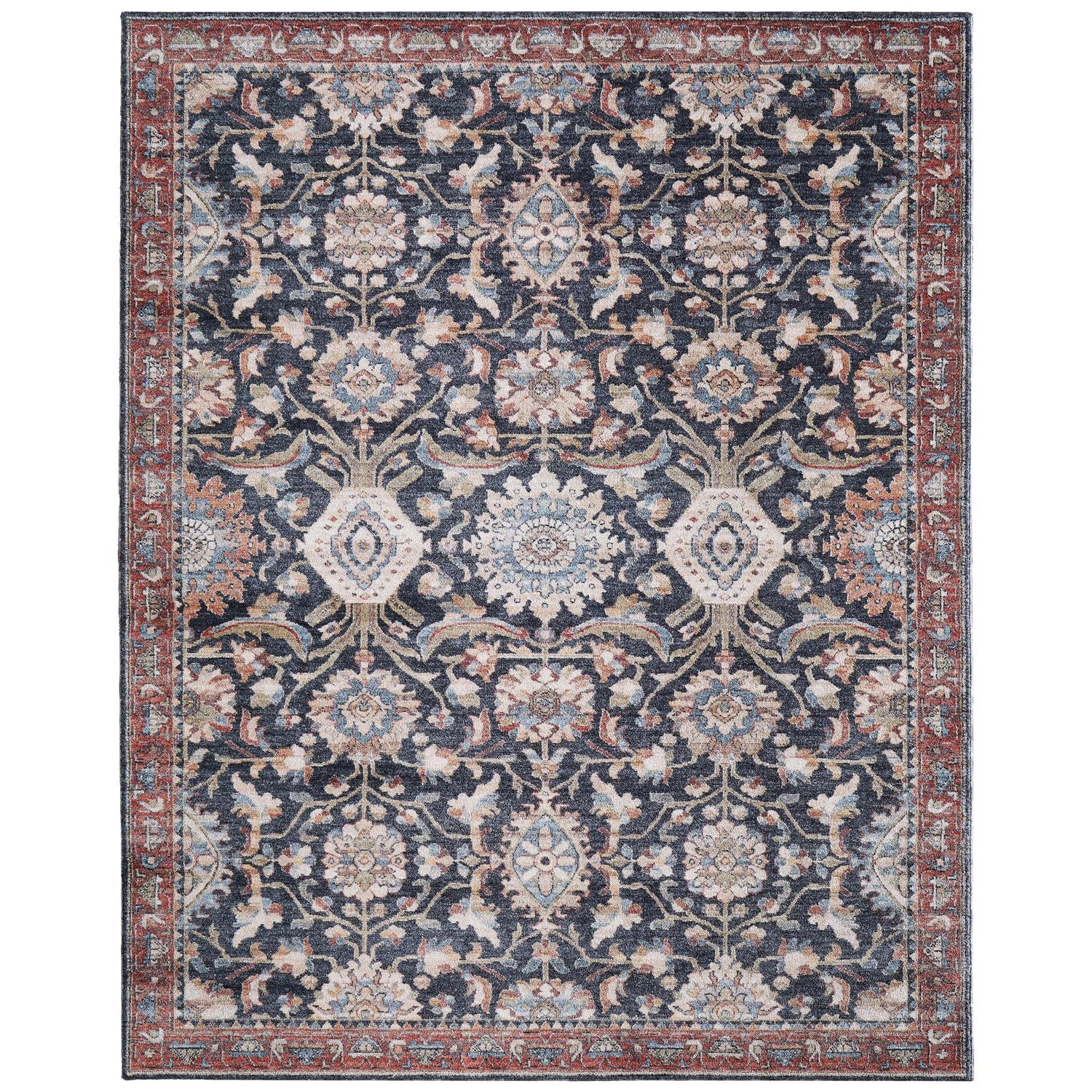 Feizy Pearson 39SGF Traditional Medallion, Blue/Red/Ivory, Rug
