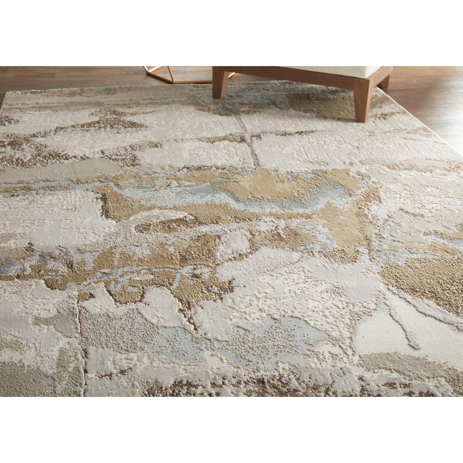 Feizy Aura 3737F Modern Watercolor Rug in Gray/Ivory/Gold