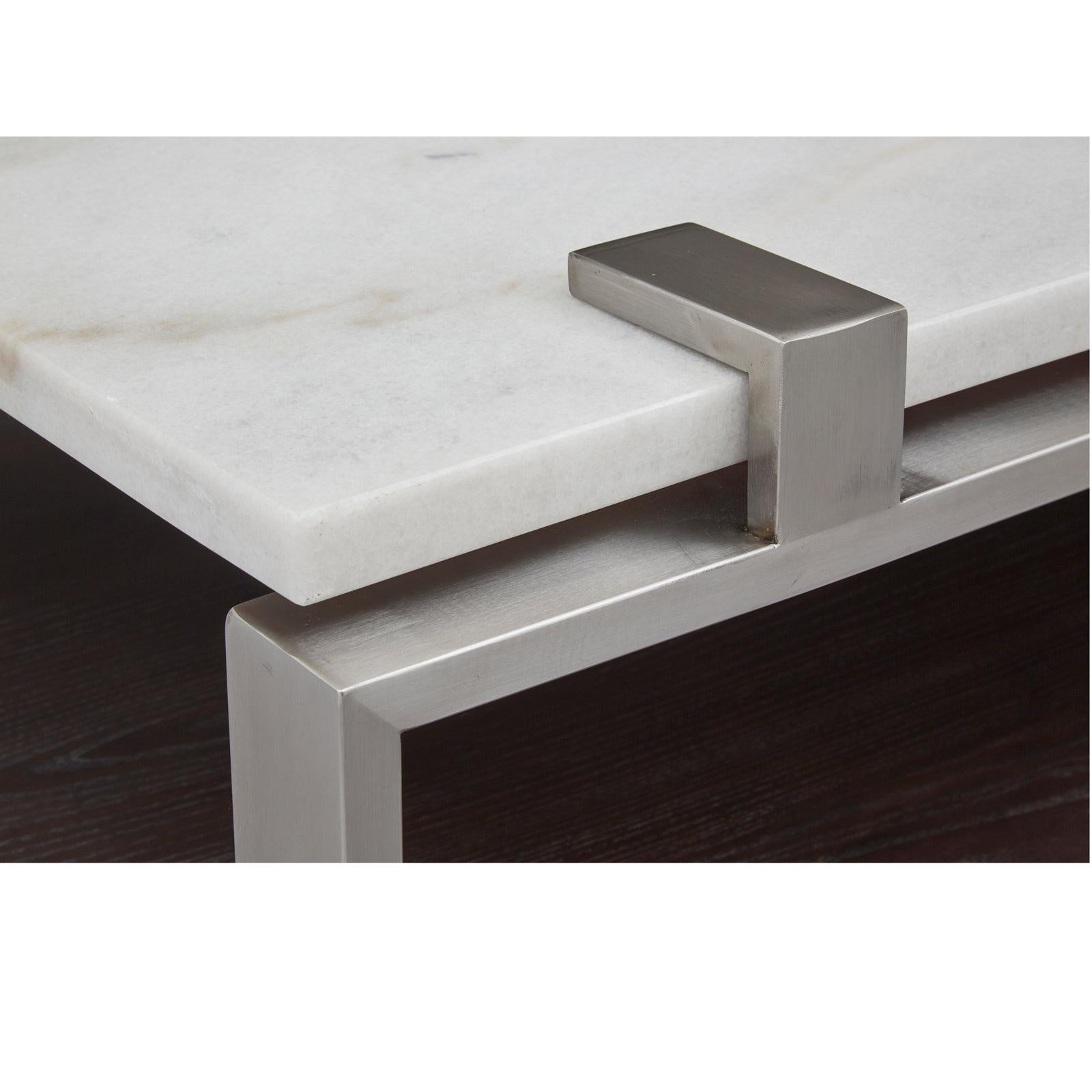 Magnussen Home Paradox Pearl White And Roasted Almond And Brushed Platinum Rectangular Sofa Table