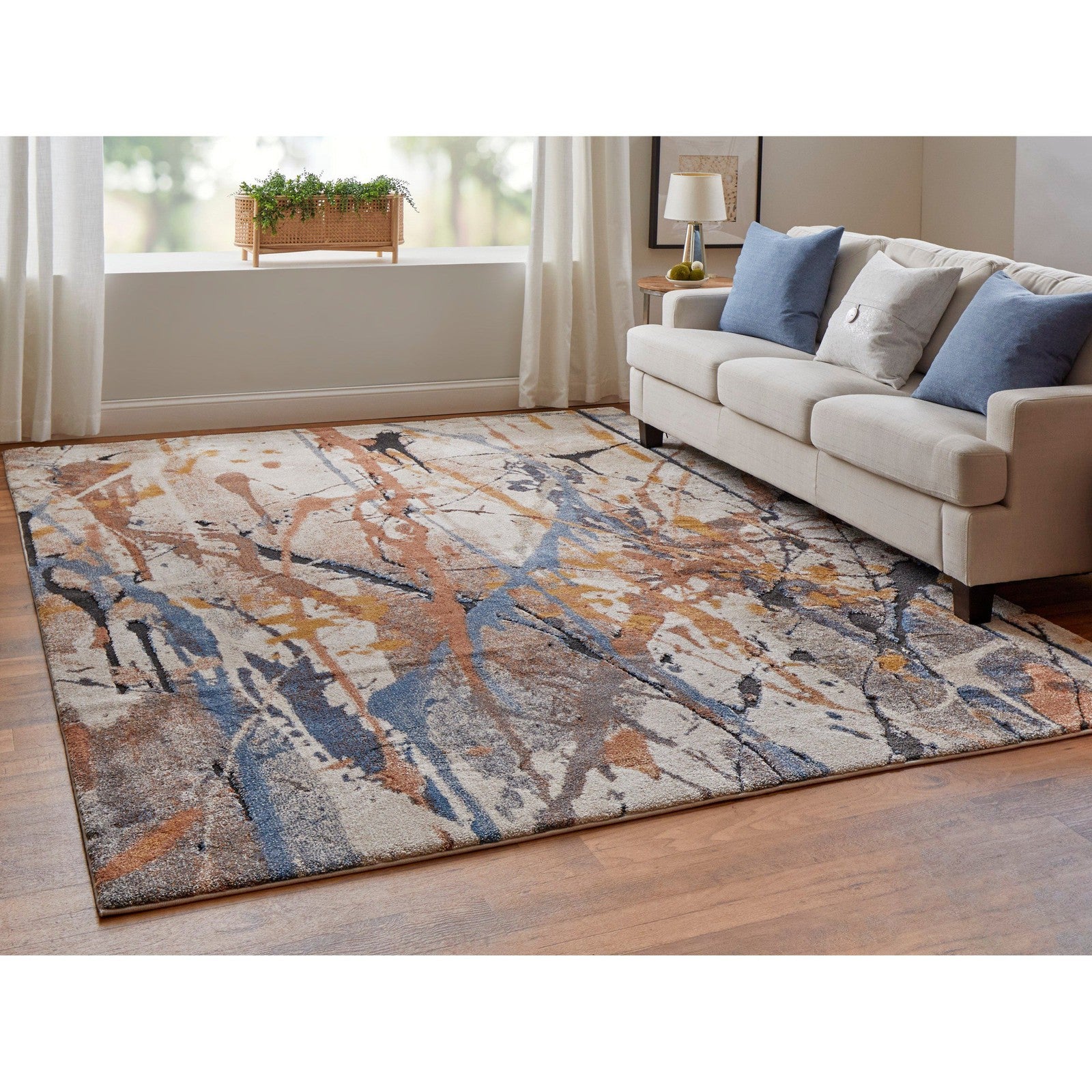 Feizy Gilmore 39MPF Modern Watercolor in Blue/Orange/Gray
