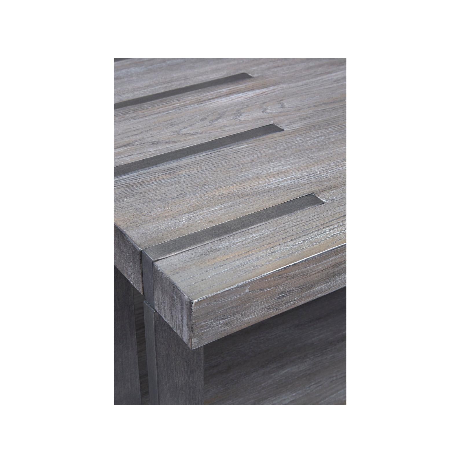 Magnussen Home Eldridge Weathered Gravel And Satin Bronze Rectangular Cocktail Table With Casters