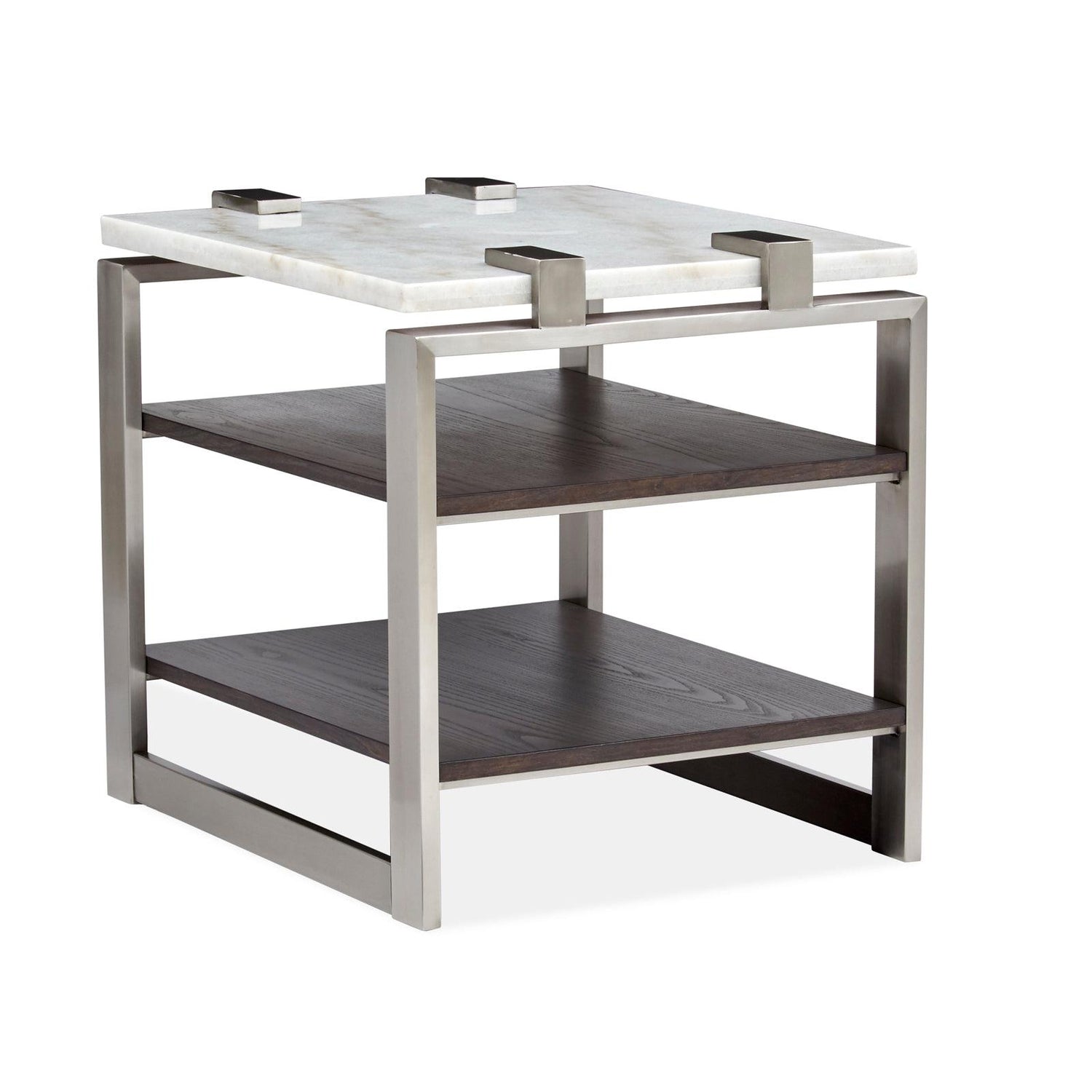 Magnussen Home Paradox Pearl White And Roasted Almond And Brushed Platinum Rectangular End Table