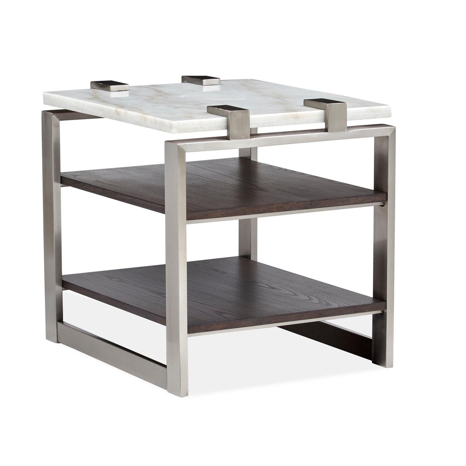 Magnussen Home Paradox Pearl White And Roasted Almond And Brushed Platinum Rectangular End Table