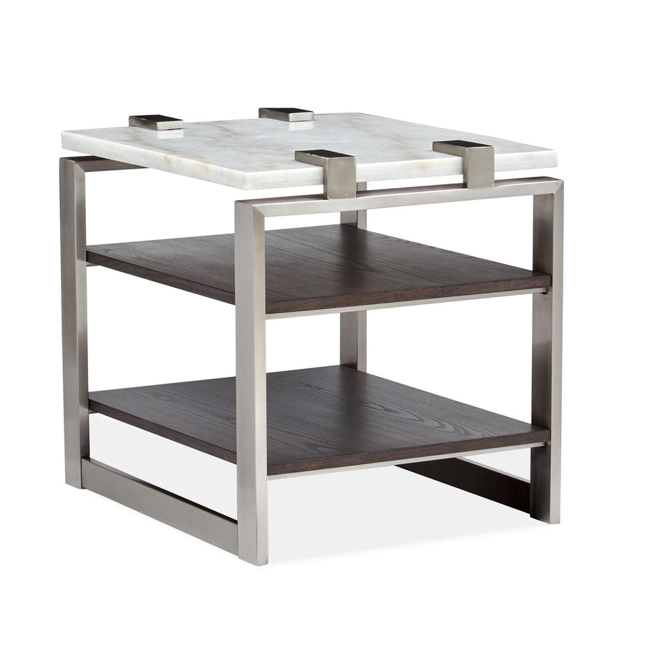 Magnussen Home Paradox Pearl White And Roasted Almond And Brushed Platinum Rectangular End Table