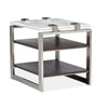 Magnussen Home Paradox Pearl White And Roasted Almond And Brushed Platinum Rectangular End Table