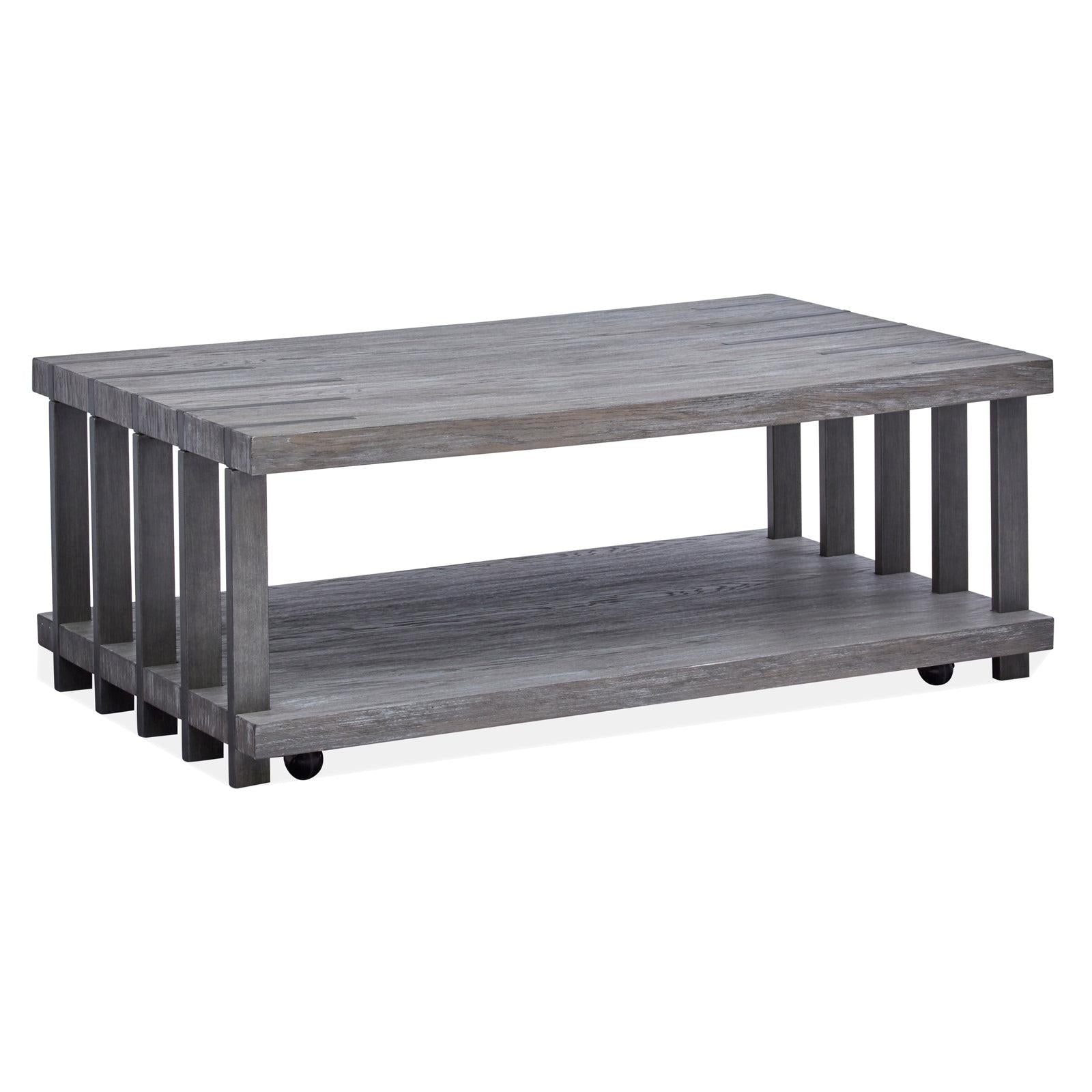 Magnussen Home Eldridge Weathered Gravel And Satin Bronze Rectangular Cocktail Table With Casters